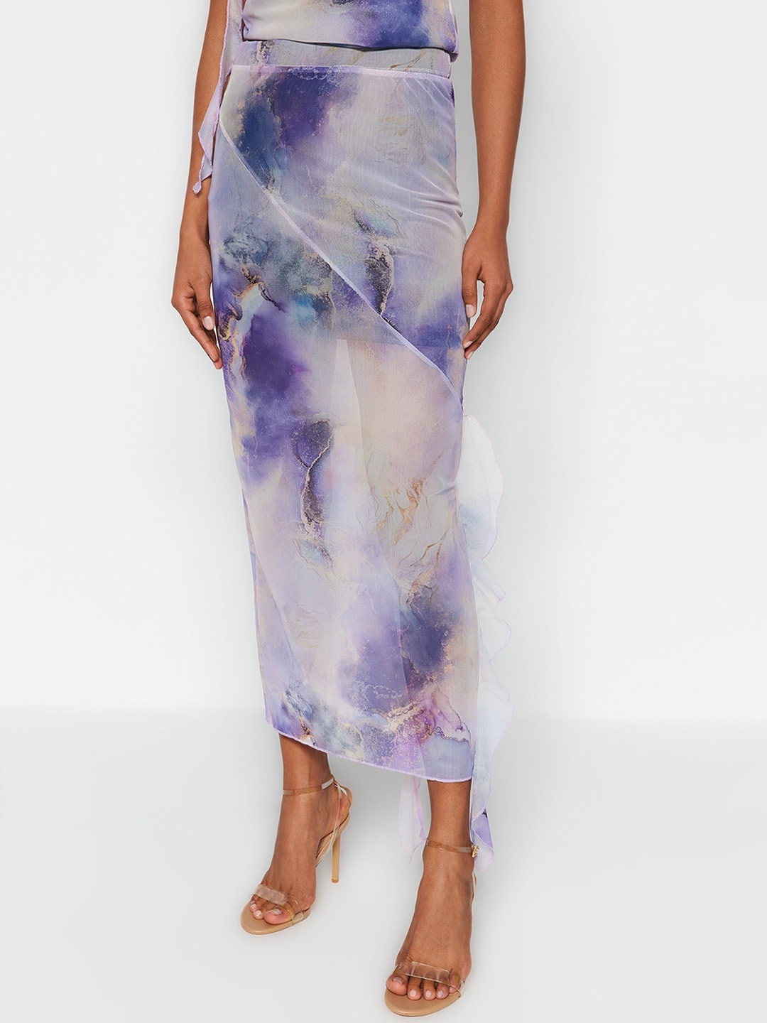 

Trendyol Marble Printed Maxi Pencil Skirt, Purple