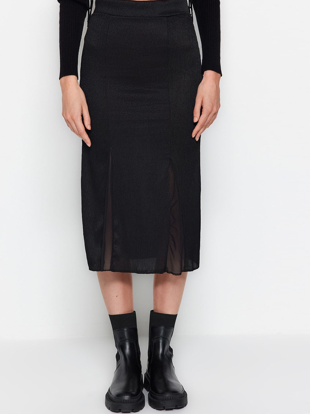 

Trendyol Semi-Sheer Straight Midi Skirt, Black