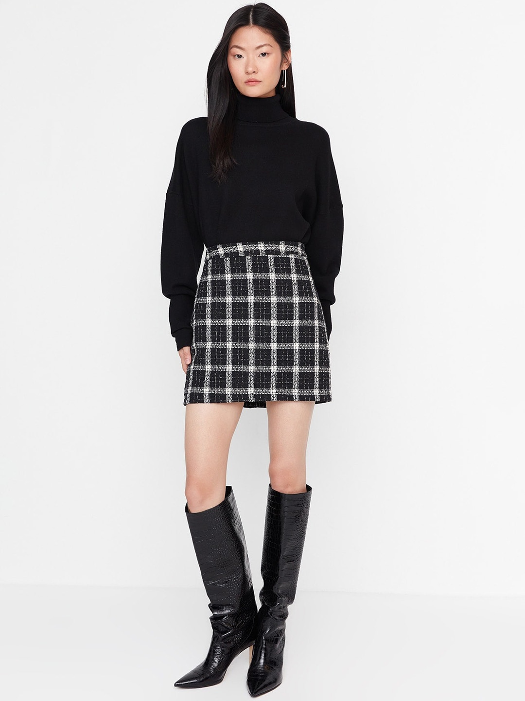 

Trendyol Checked A-Line Mini Skirt, Black