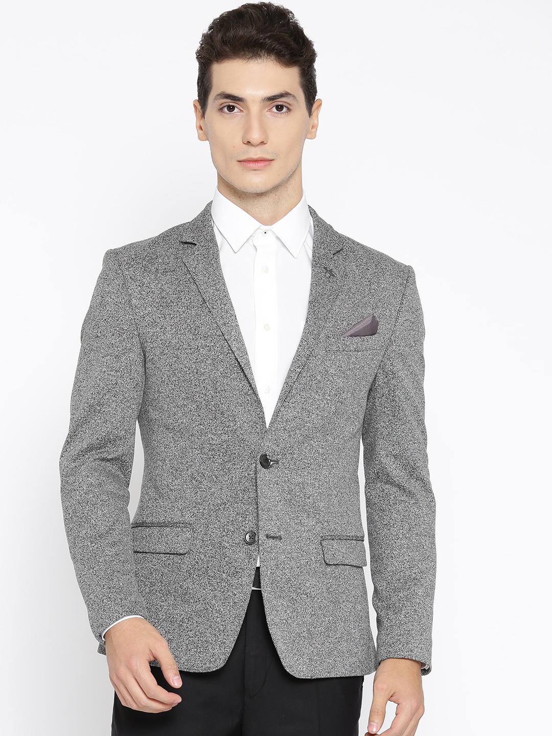 

Arrow New York Grey Solid Single-Breasted Regular Fit Formal Blazer, Grey melange