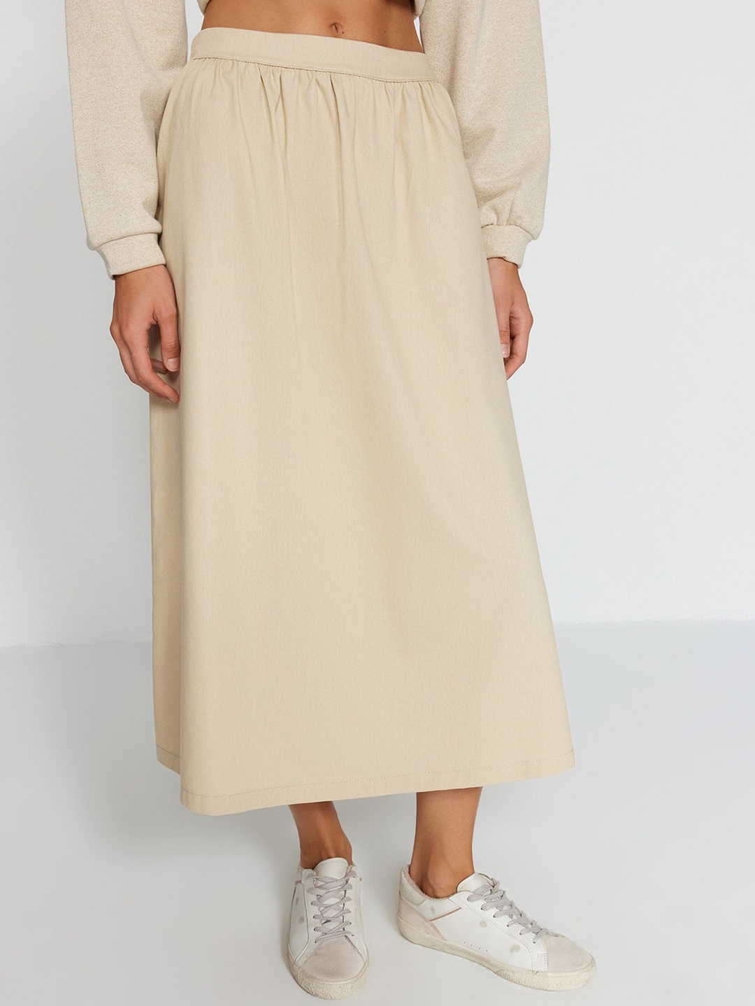 

Trendyol Cotton Flared Midi Skirts, Beige