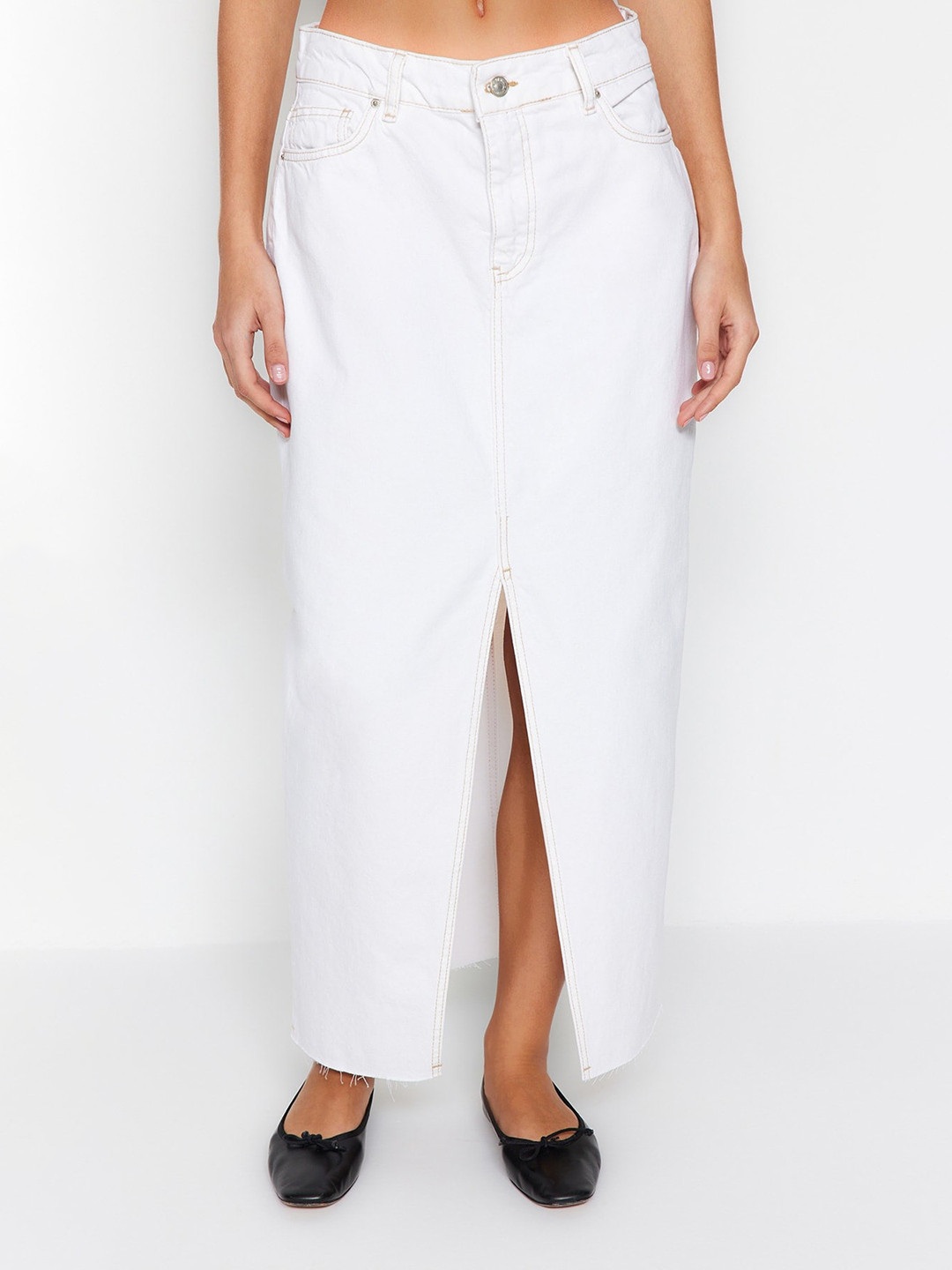 

Trendyol Pure Cotton Maxi Length Straight Skirt, White