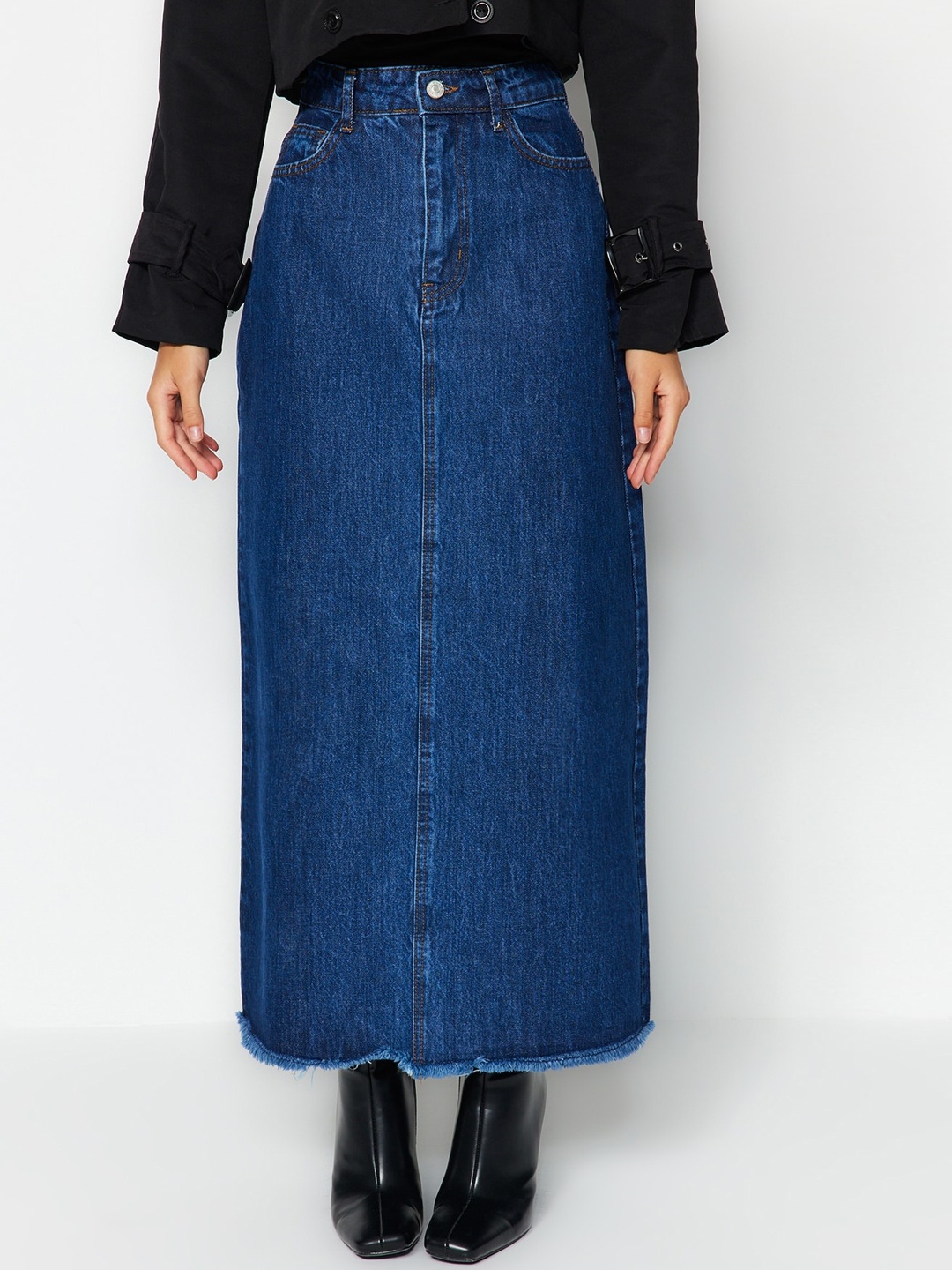 

Trendyol Pure Cotton A-Line Straight Maxi Skirt, Blue