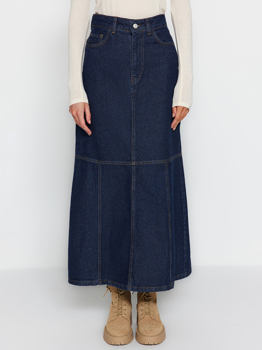 

Trendyol A-Line Pure Cotton Denim Skirts, Navy blue