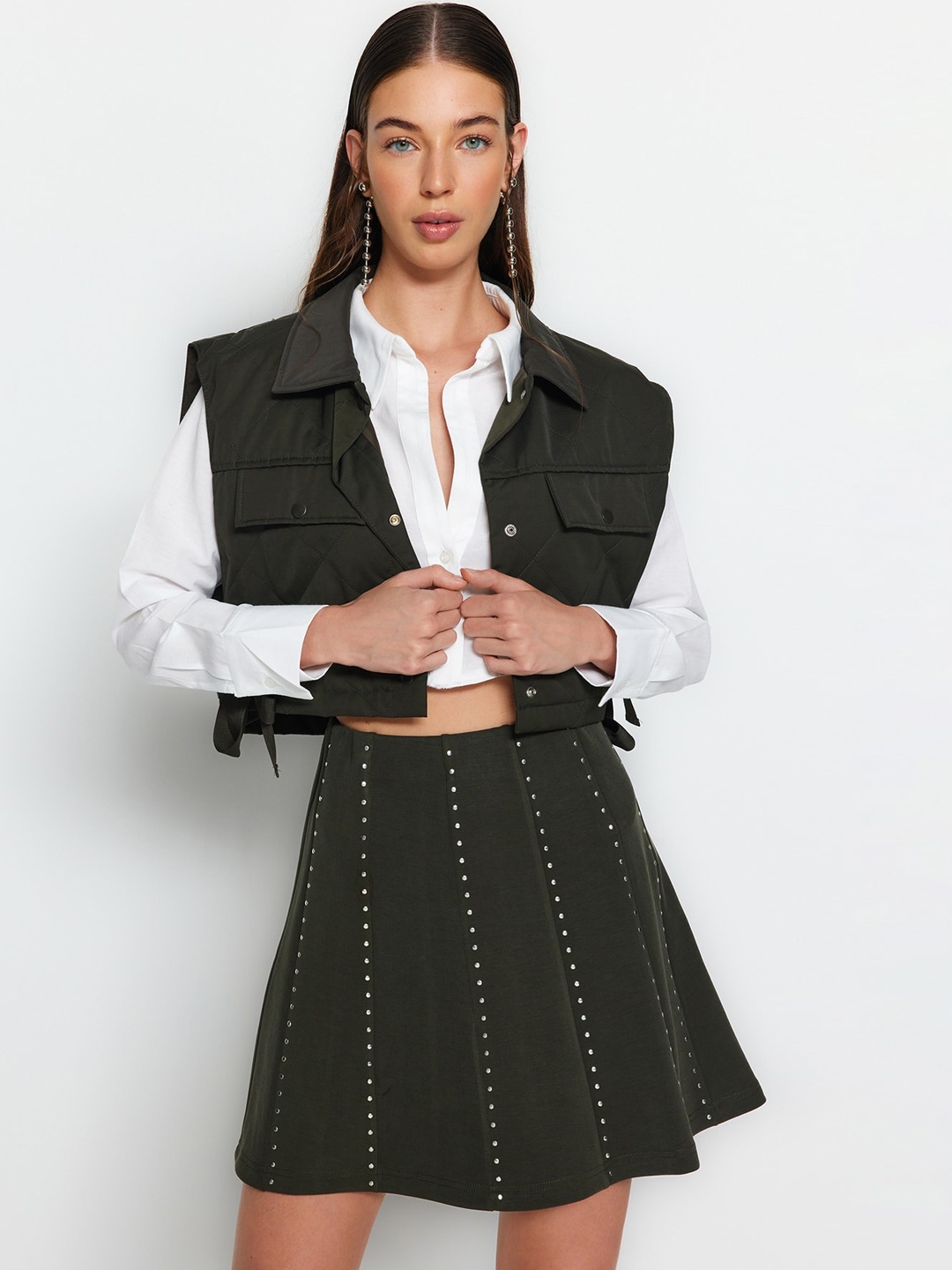 

Trendyol Embellished A-Line Mini Skirt, Olive