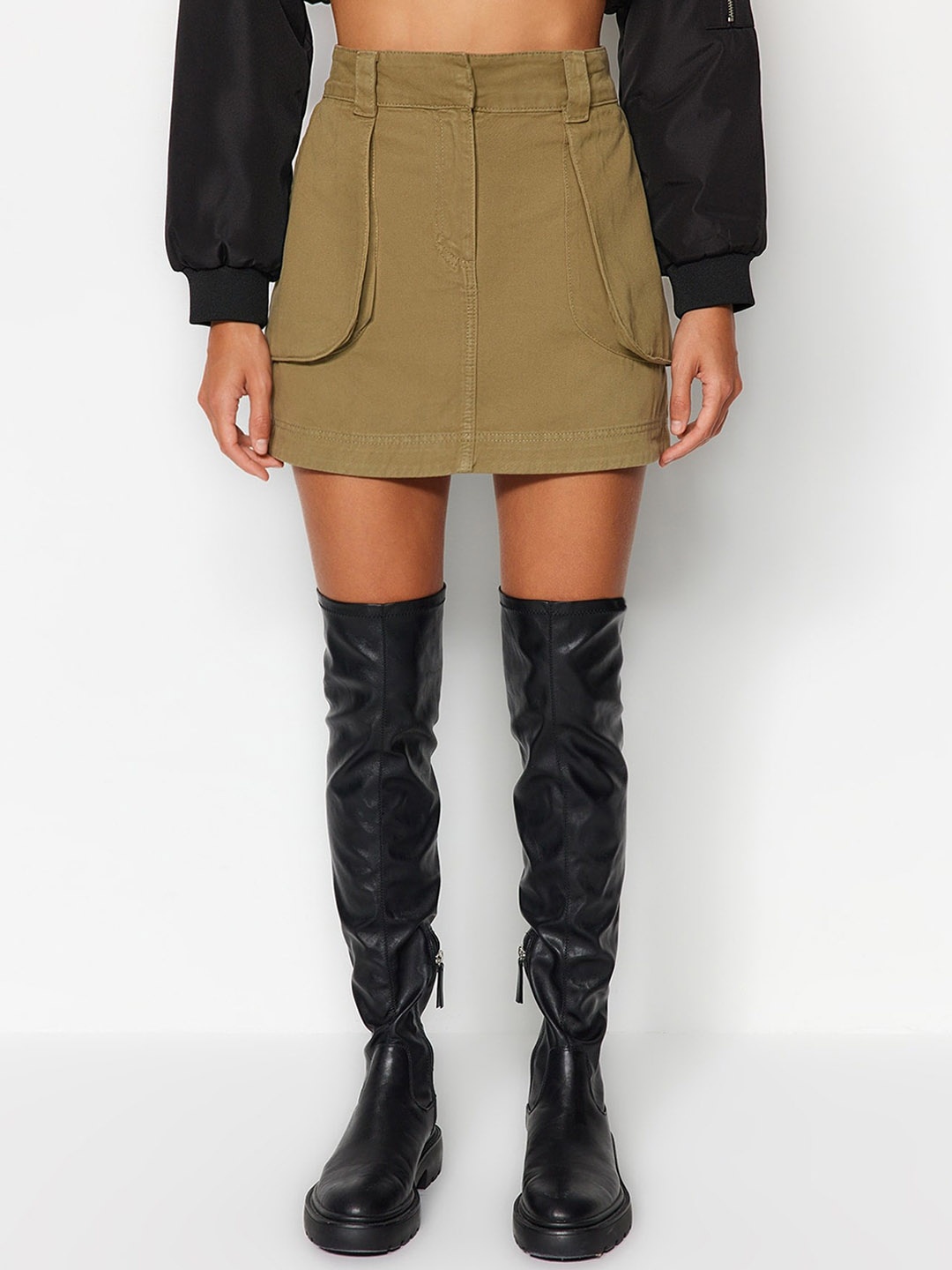 

Trendyol Pure Cotton A-Line Mini Skirt, Green