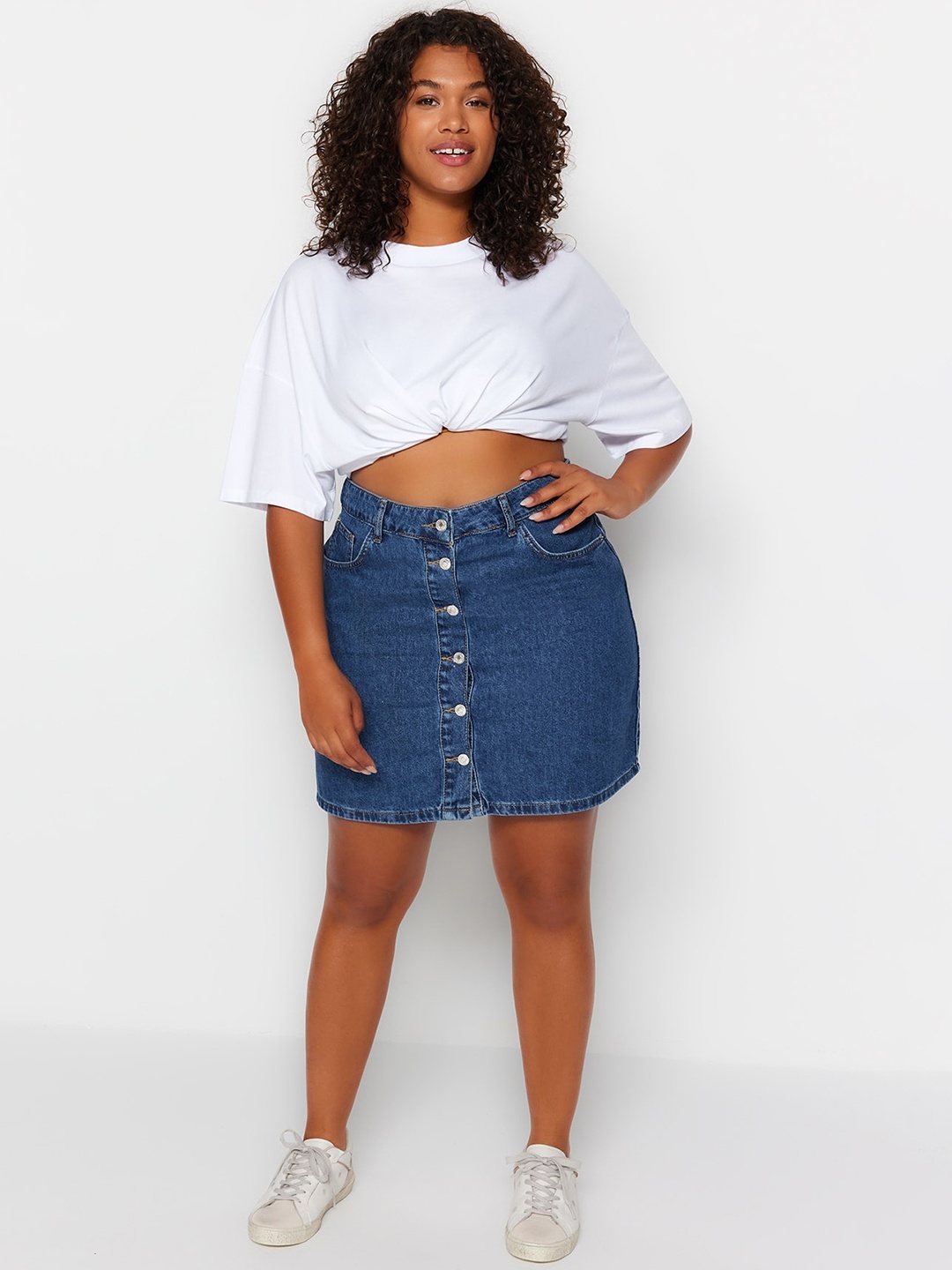 

Trendyol Pure Cotton A-Line Mini Skirt, Blue