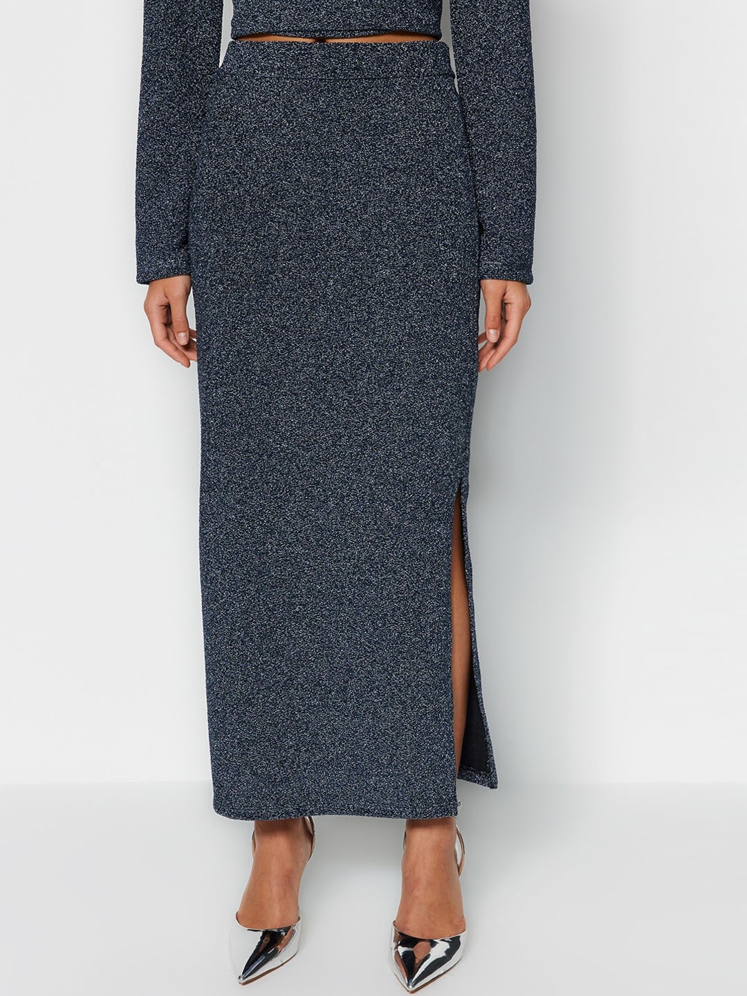 

Trendyol Self Design Maxi Length Straight Skirt With Belt, Black