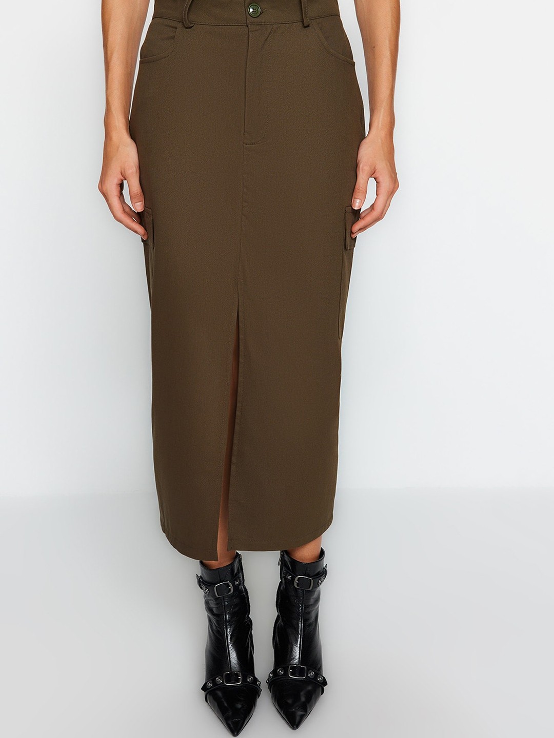 

Trendyol Pure Cotton Straight Maxi Skirts, Khaki