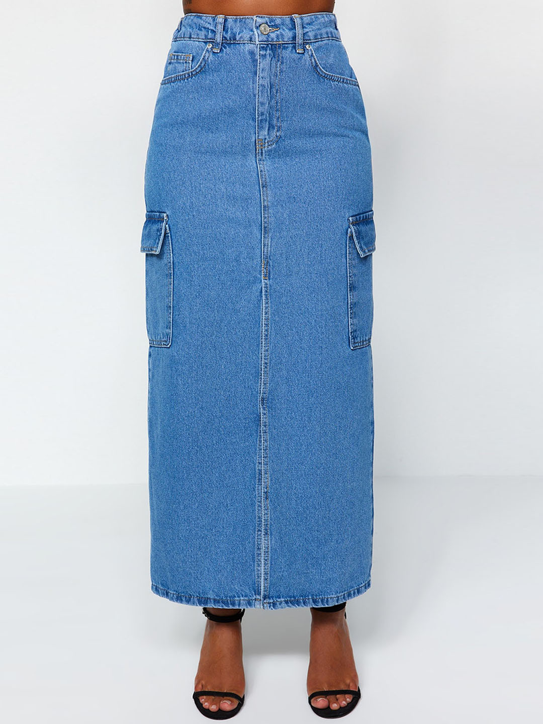 

Trendyol Pure Cotton Maxi Pencil Skirt, Blue