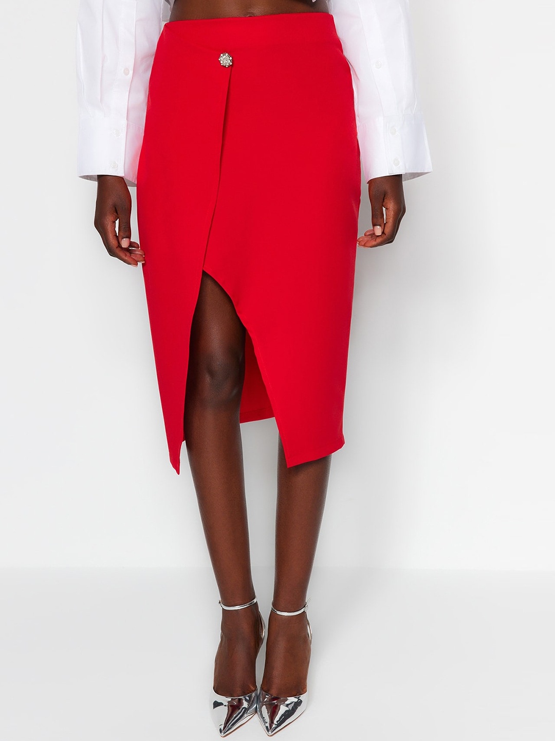 

Trendyol Front Slit Tulip Midi Skirt, Red