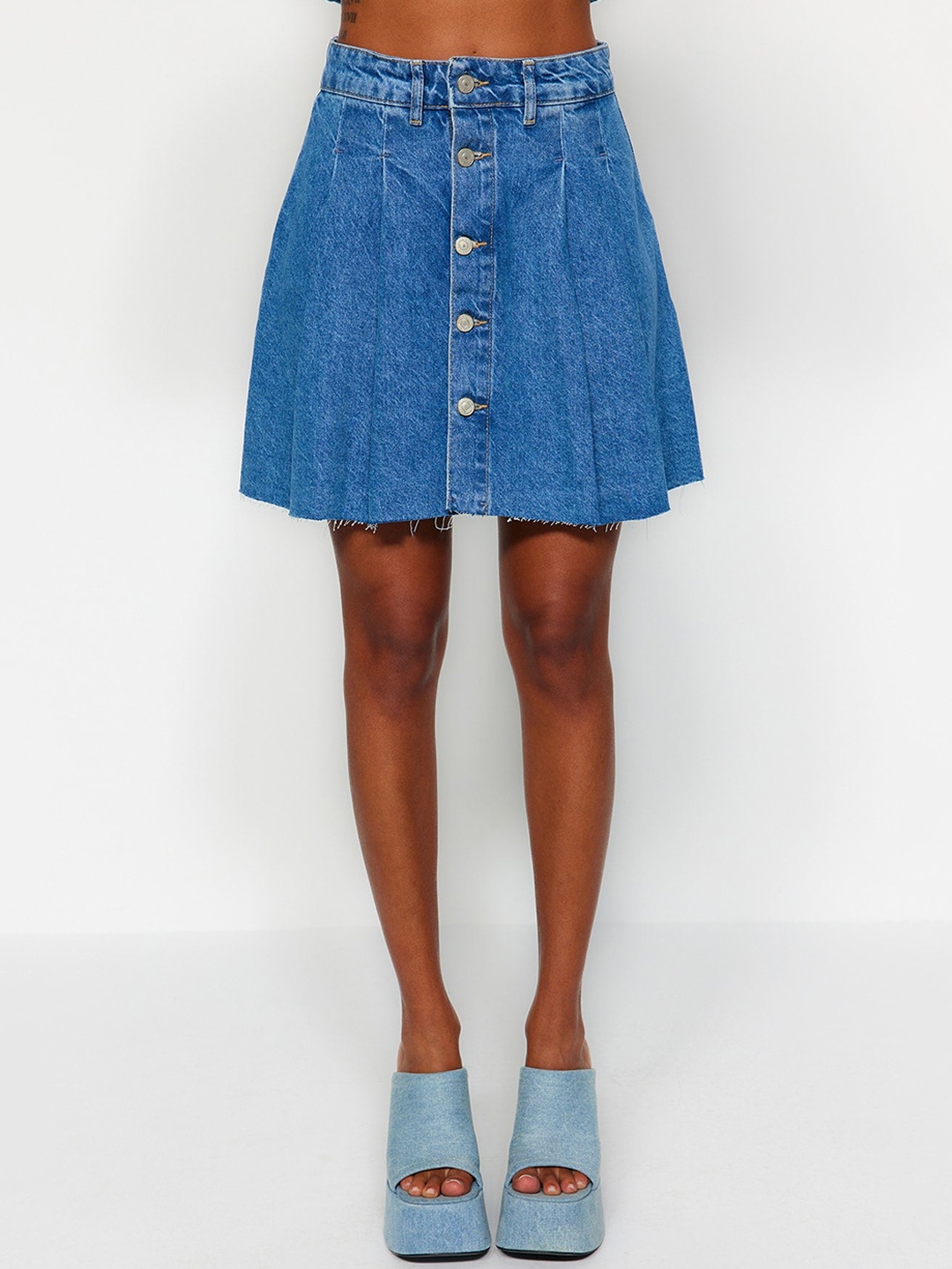 

Trendyol Pure Cotton A-Line Above Knee Skirts, Blue