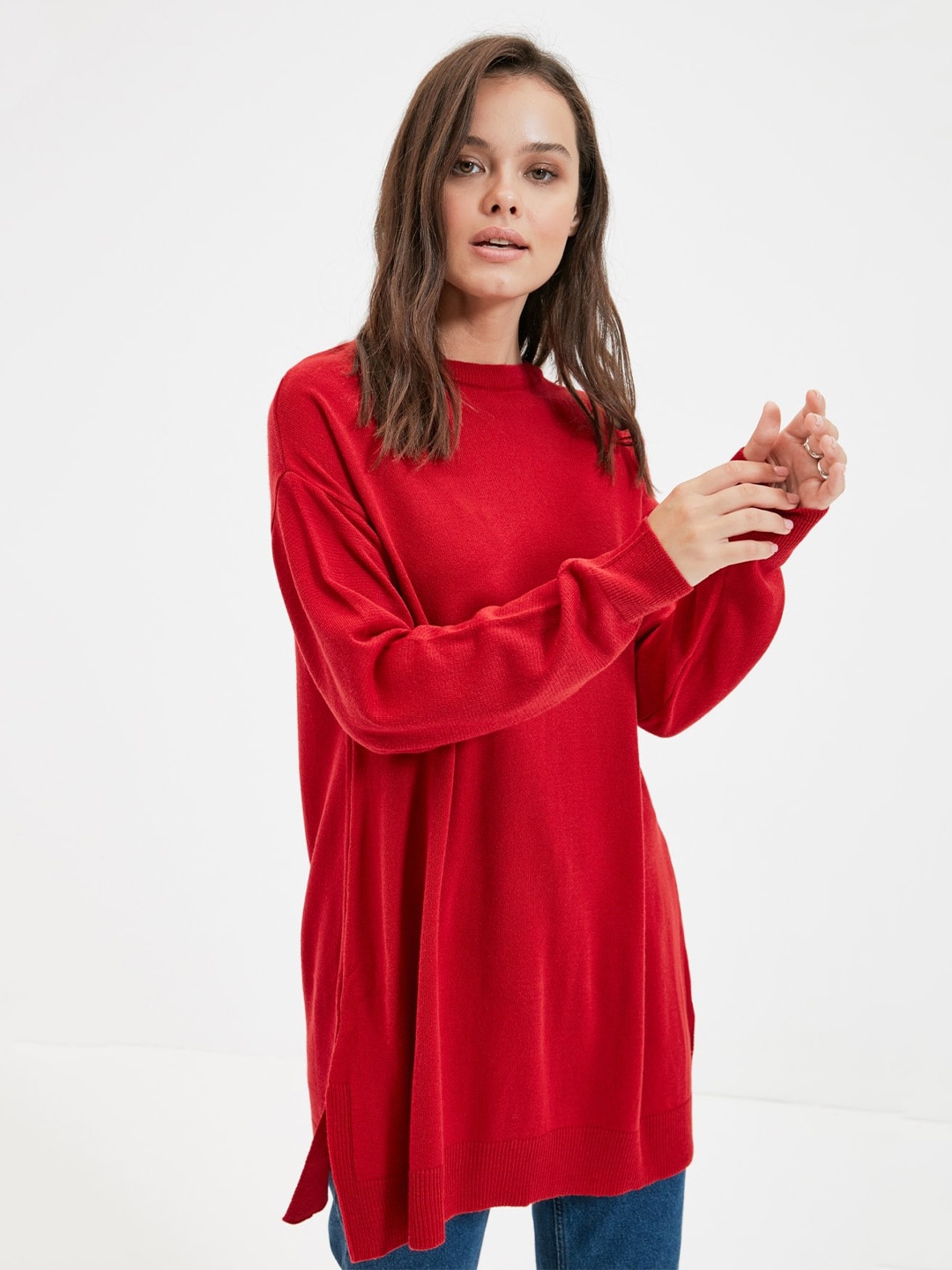 

Trendyol Pure Acrylic Longline Pullover, Red