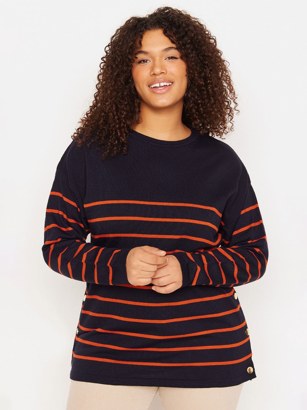 

Trendyol Plus Size Striped Acrylic Pullover, Blue