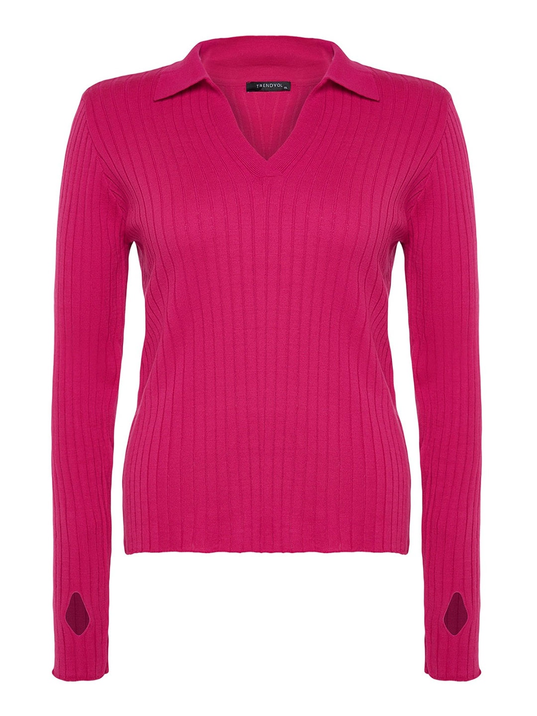 

Trendyol Shirt Collar Ribbed Pure Acrylic Pullover, Pink