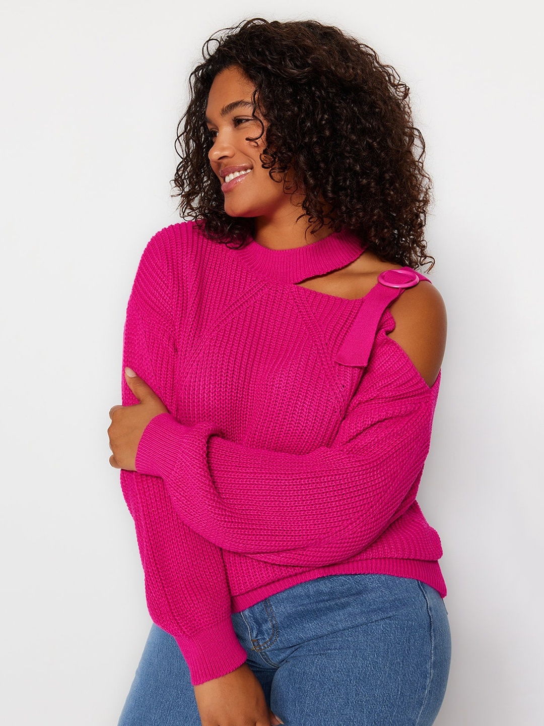 

Trendyol Open Knit Self Design Ribbed Acrylic Pullover, Pink