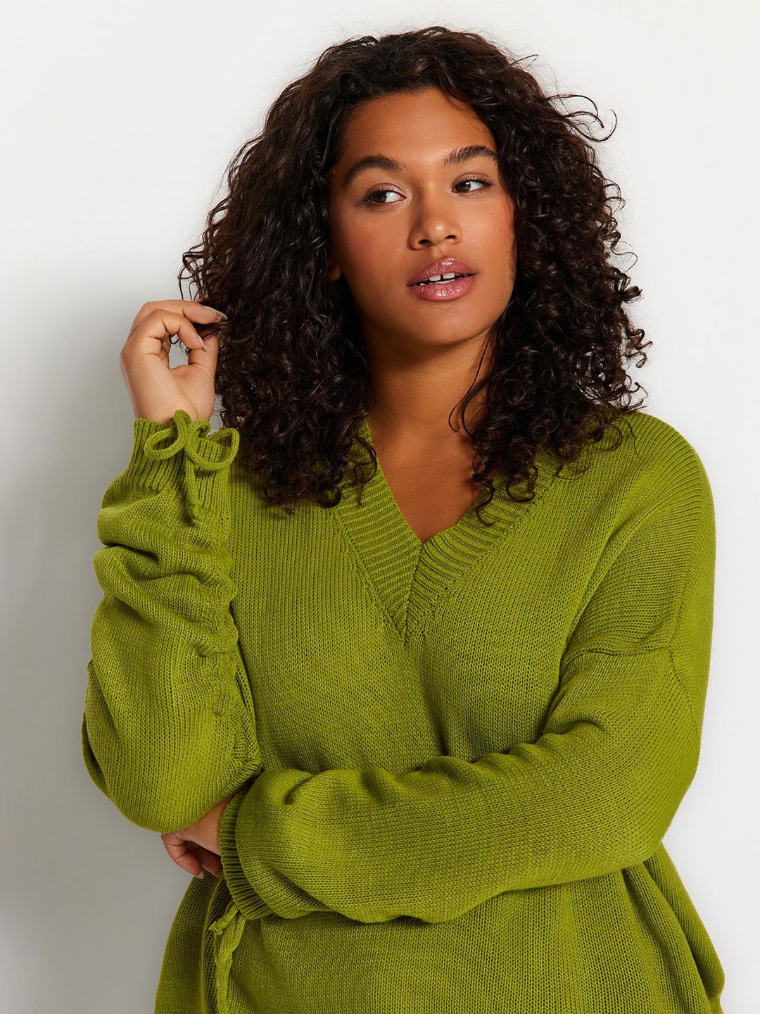 

Trendyol Ribbed Acrylic Pullover Sweaters, Green