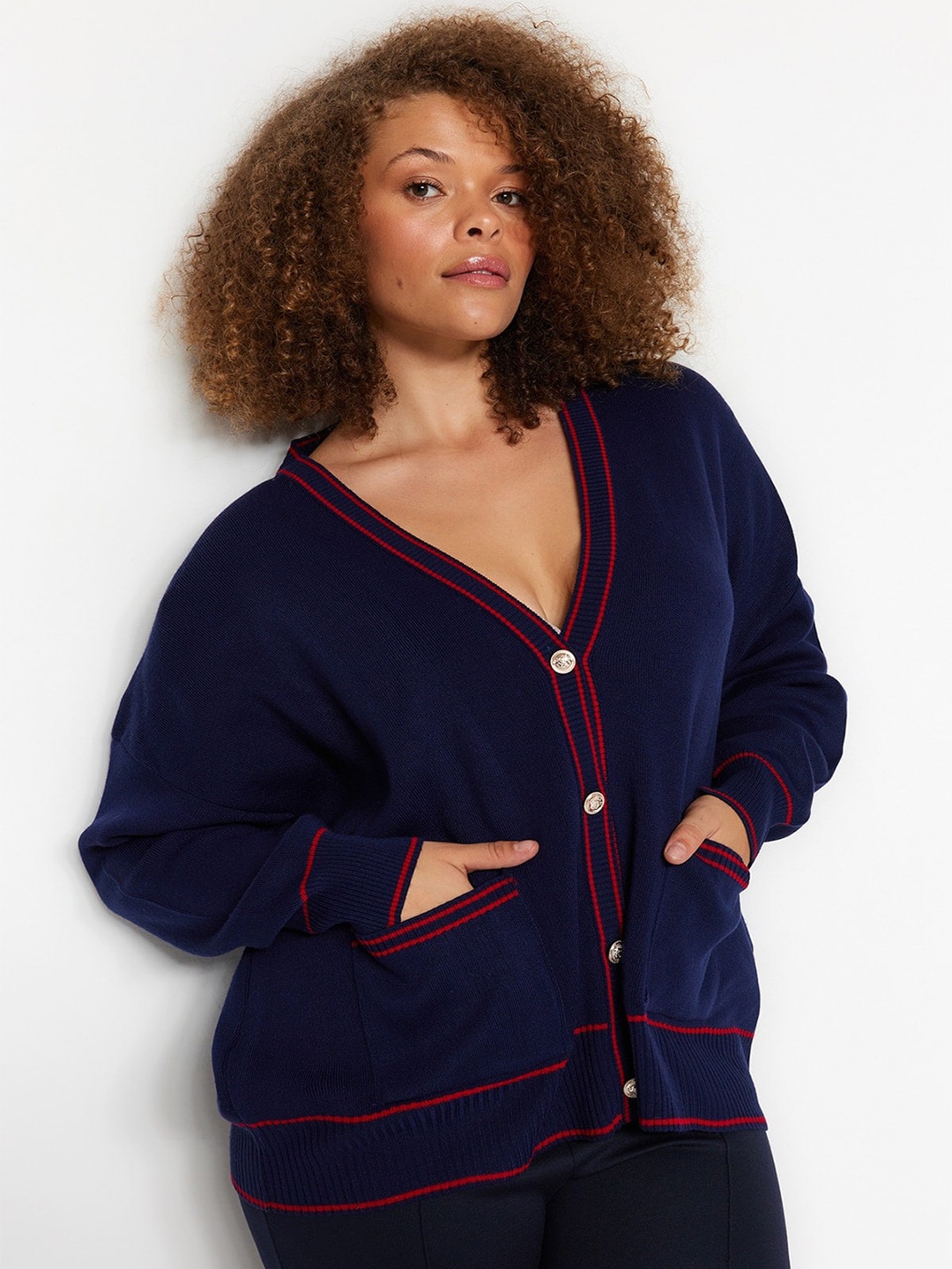 

Trendyol V-Neck Acrylic Cardigan, Blue