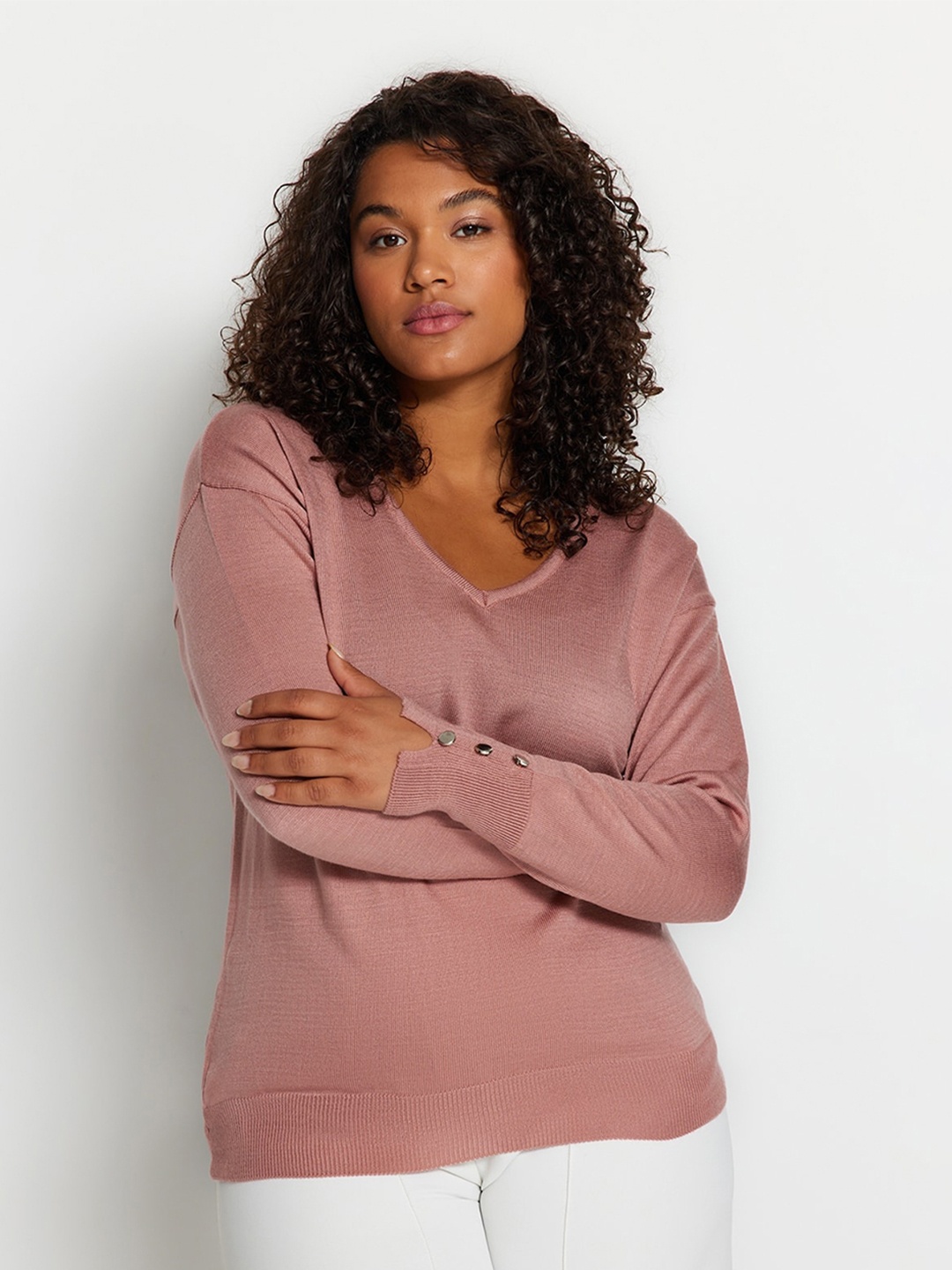 

Trendyol V-Neck Acrylic Pullover, Mauve