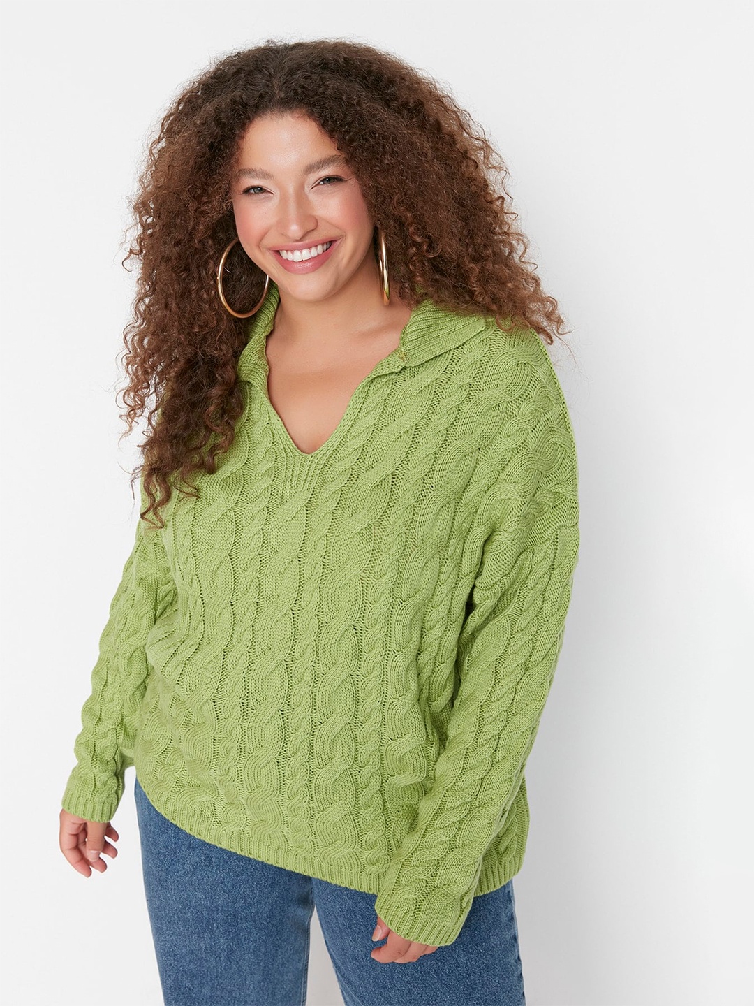 

Trendyol Cable Knit Self Design Acrylic Pullover Sweater, Green