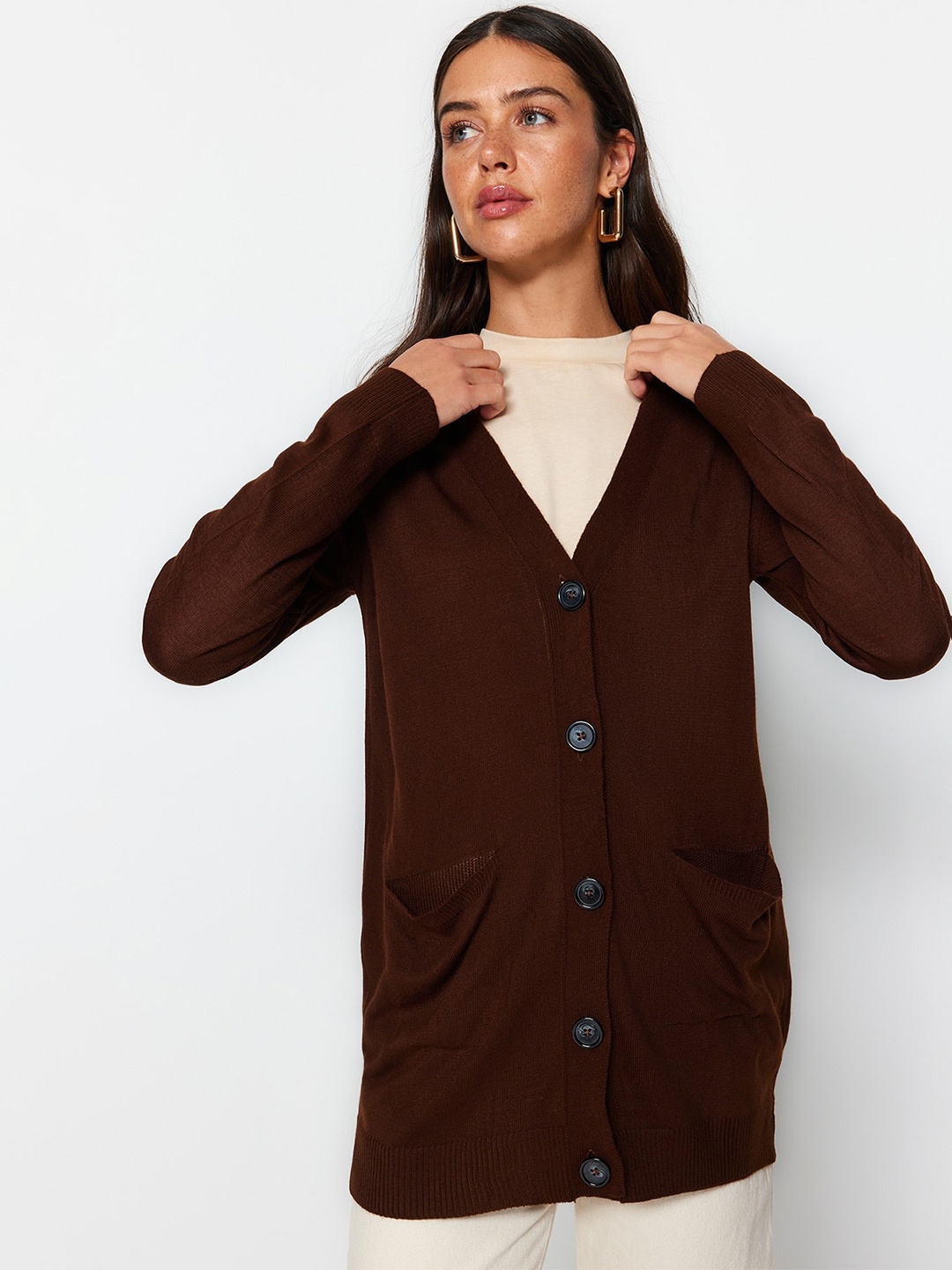 

Trendyol V-Neck Acrylic Cardigan, Brown
