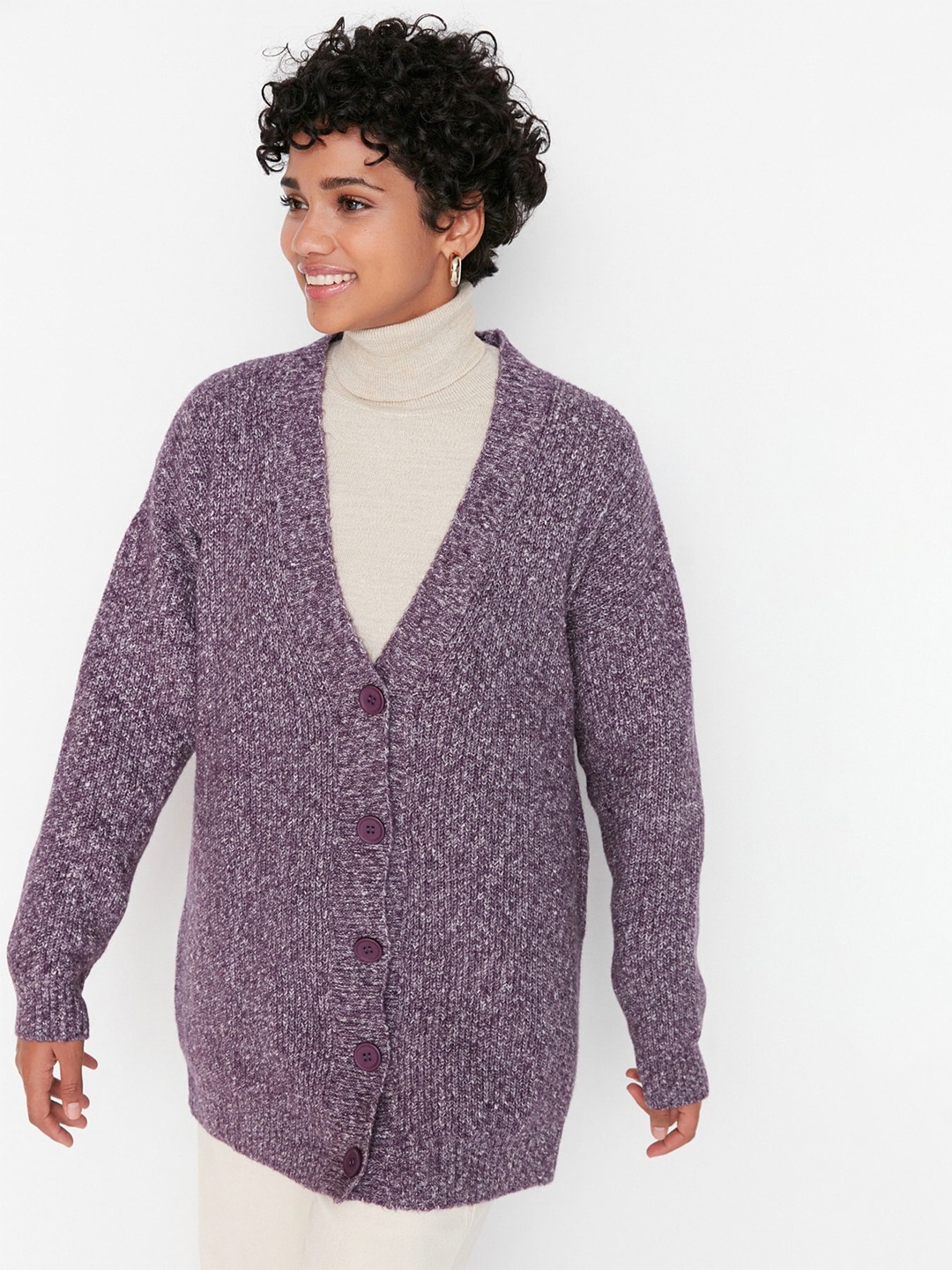 

Trendyol Self Design Long Sleeves Longline Cardigan, Purple