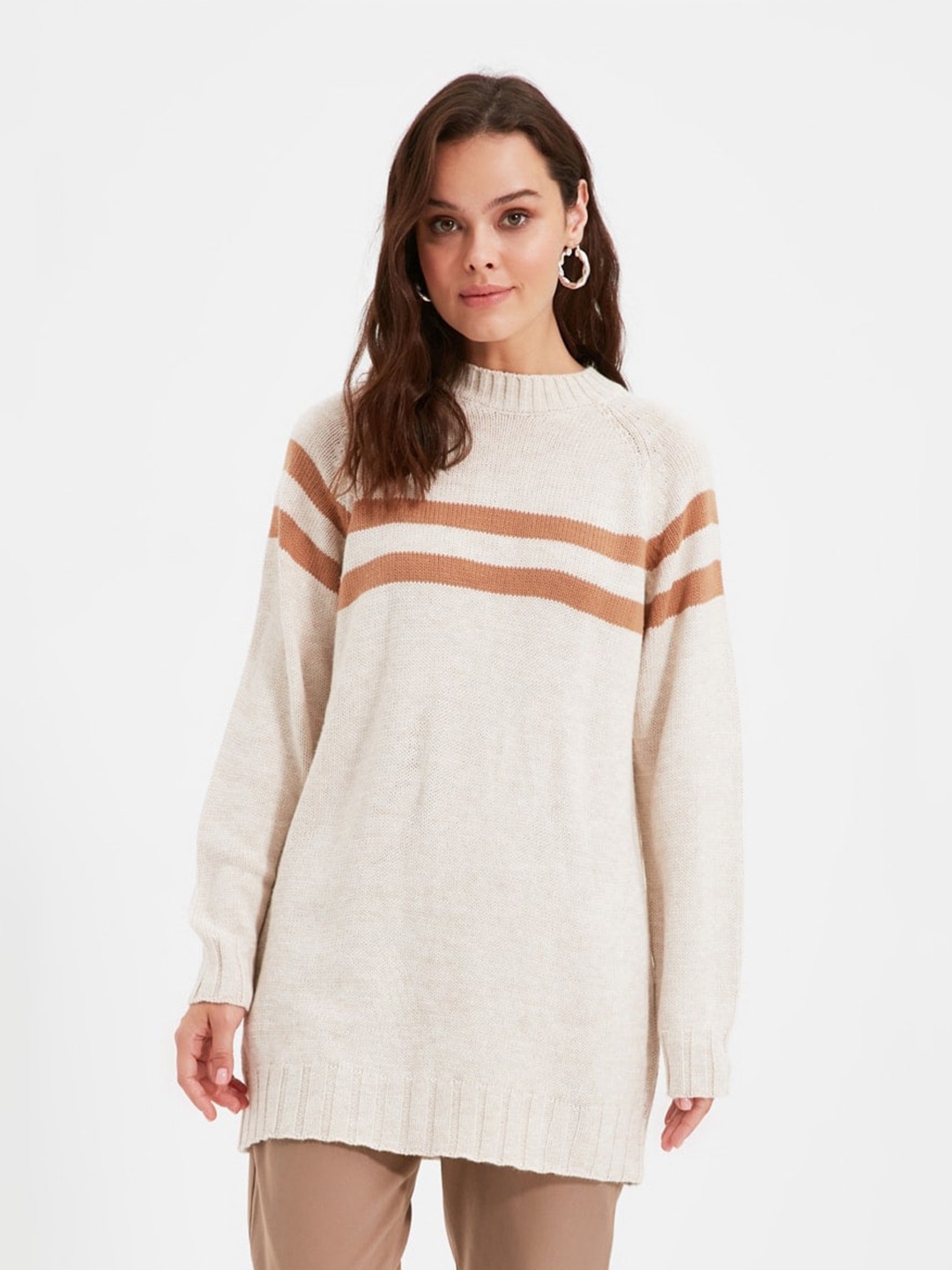 

Trendyol Striped Acrylic Pullover, Off white