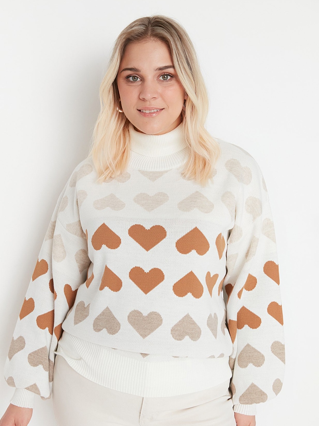 

Trendyol Graphic Printed Acrylic Turtle Neck Pullover Sweaters, White