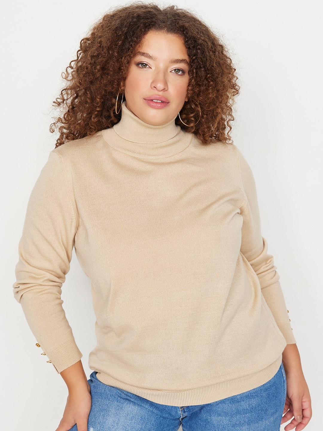 

Trendyol Turtle Neck Pure Acrylic Pullover, Beige