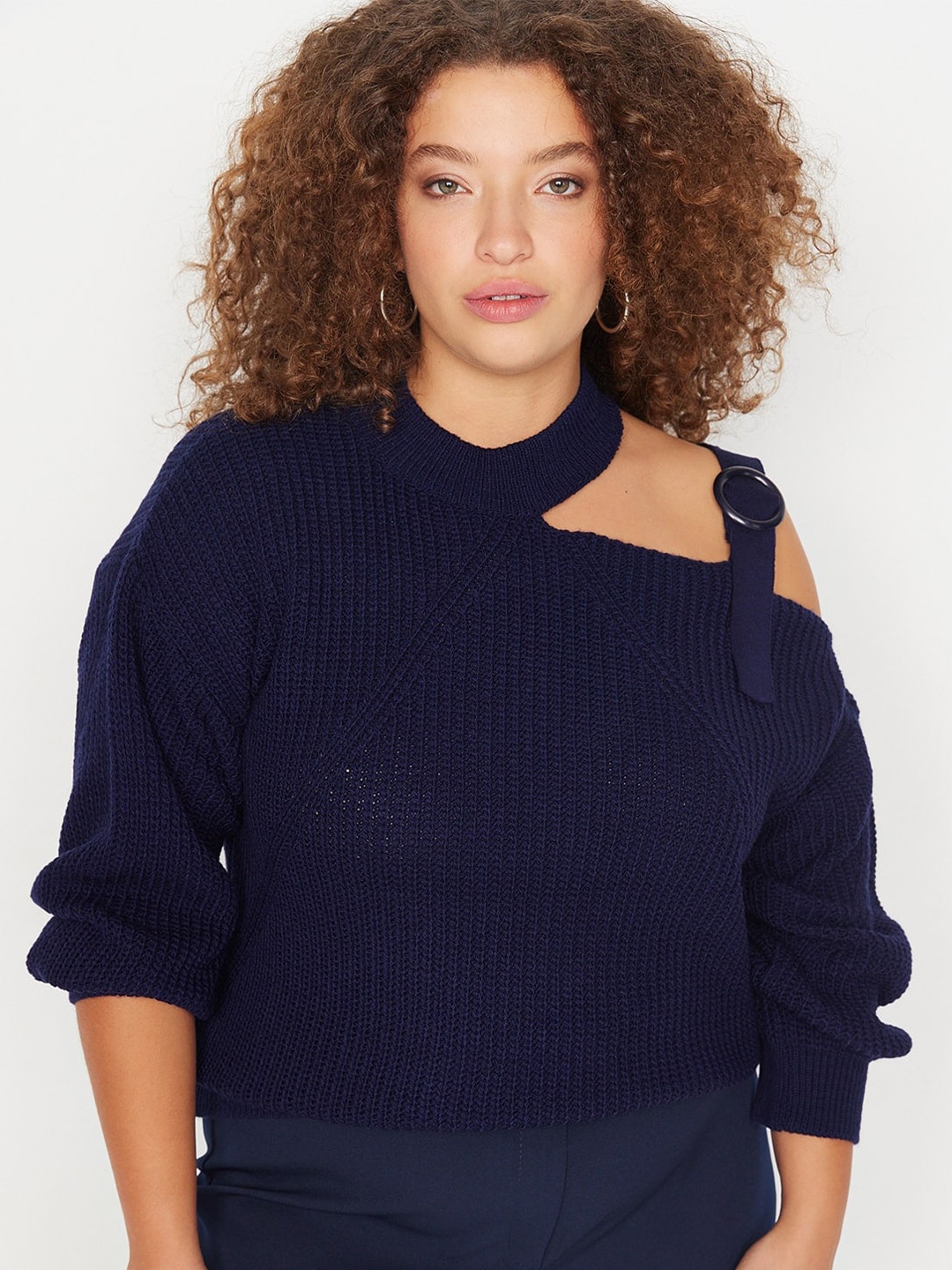 

Trendyol One Shoulder Ribbed Pullover With Cut Out Detail, Navy blue