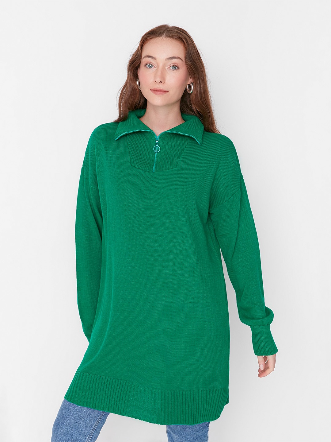 

Trendyol Turtle Neck Acrylic Longline Pullover, Green