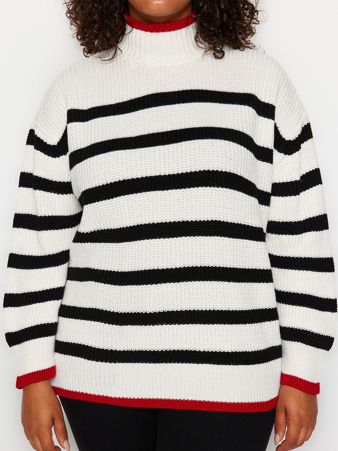 

Trendyol Striped High Neck Ribbed Acrylic Pullover, White