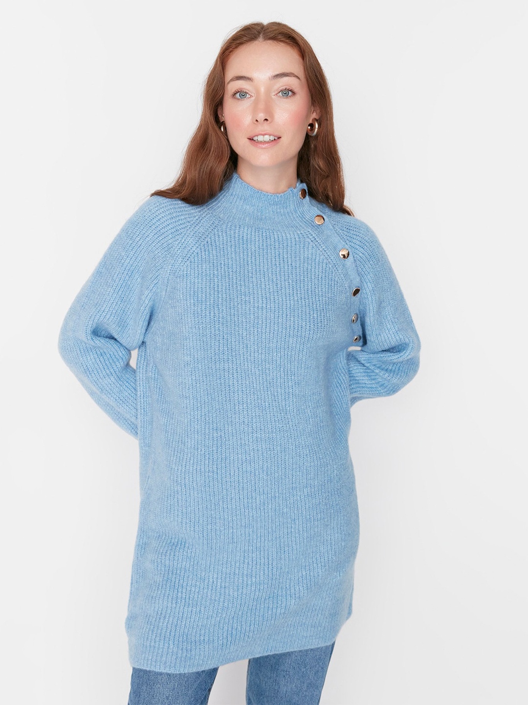 

Trendyol Ribbed Longline Pullover Sweaters, Blue