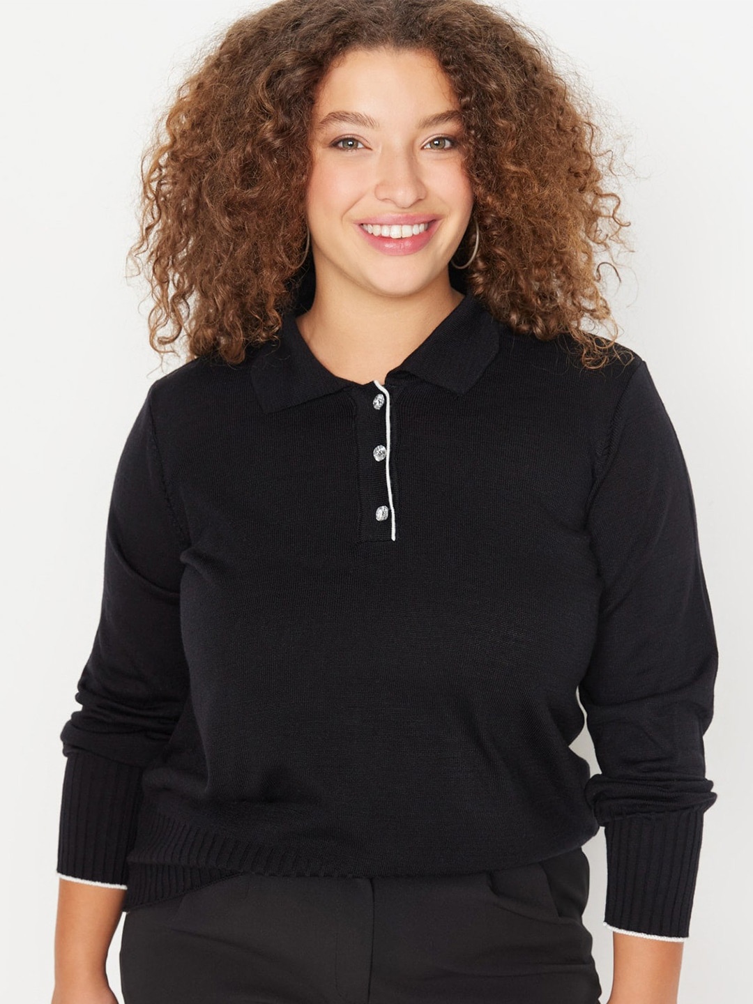 

Trendyol Shirt Collar Half Placket Pullover Sweater, Black