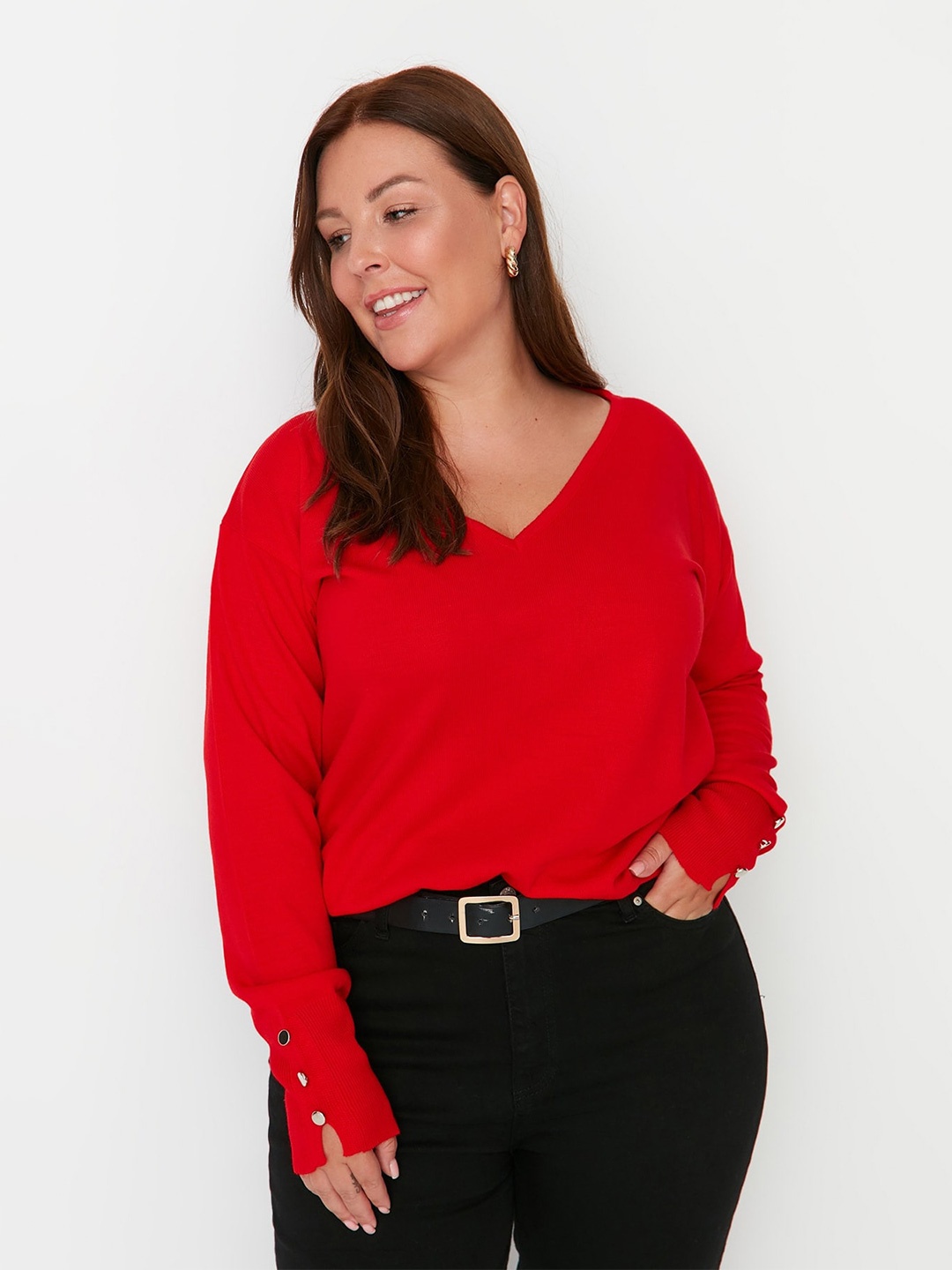 

Trendyol Acrylic V-Neck Pullover Sweaters, Red