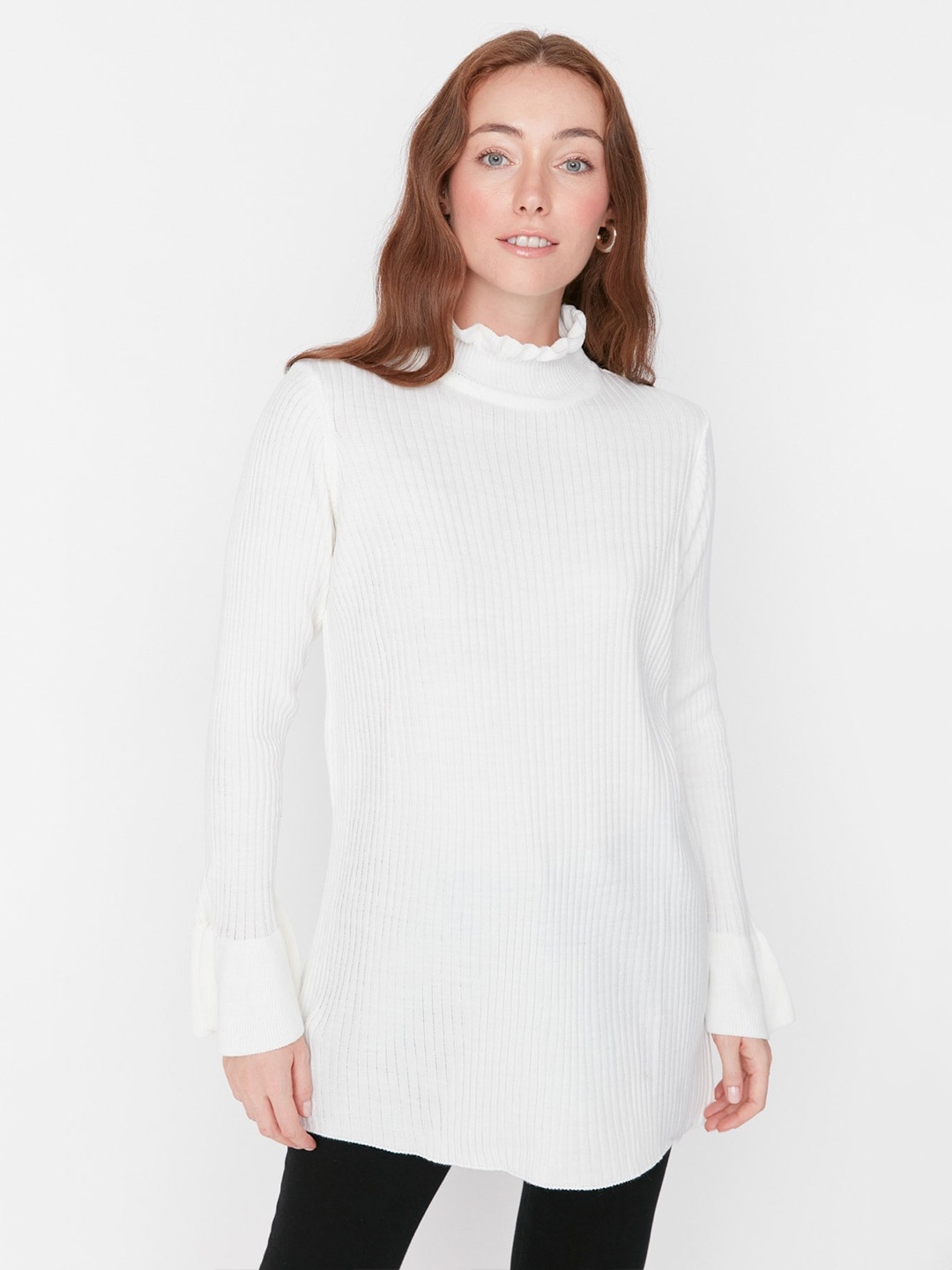 

Trendyol Ribbed Turtle Neck Longline Acrylic Pullover Sweater, White