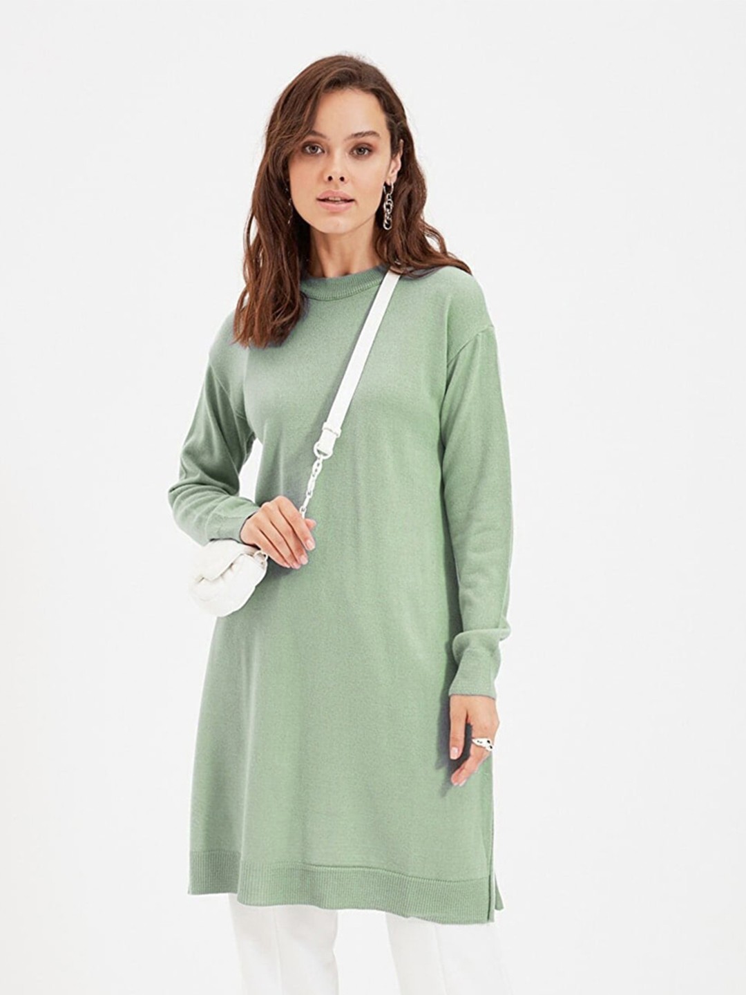 

Trendyol Drop-Shoulder Sleeves Longline Acrylic Pullover, Green