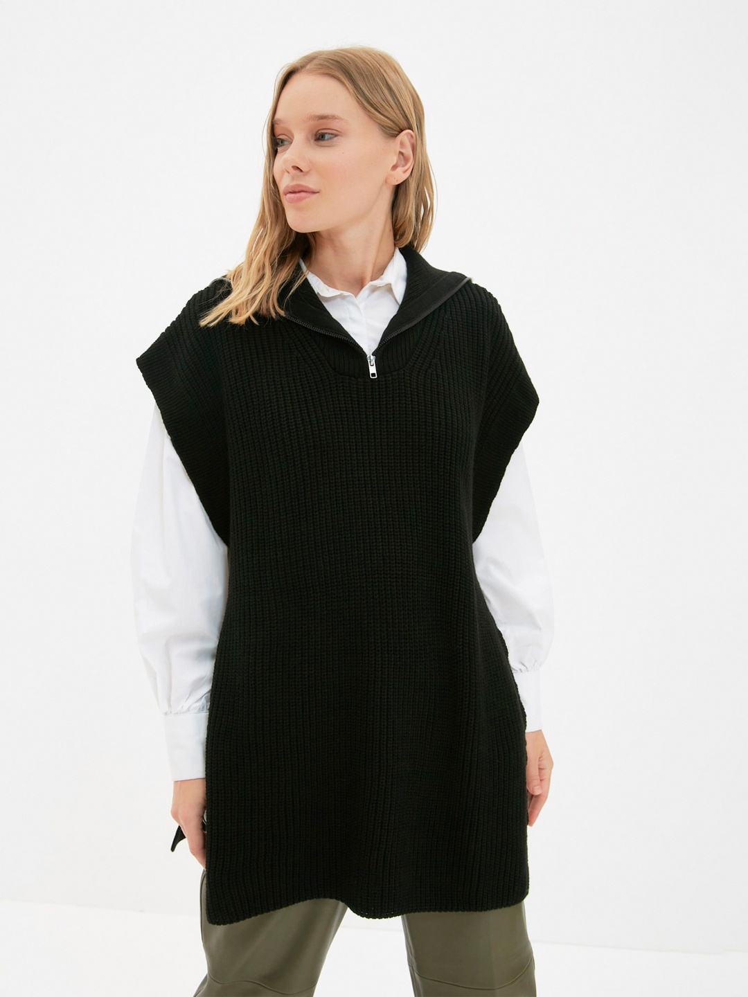 

Trendyol Striped Longline Pullover, Black