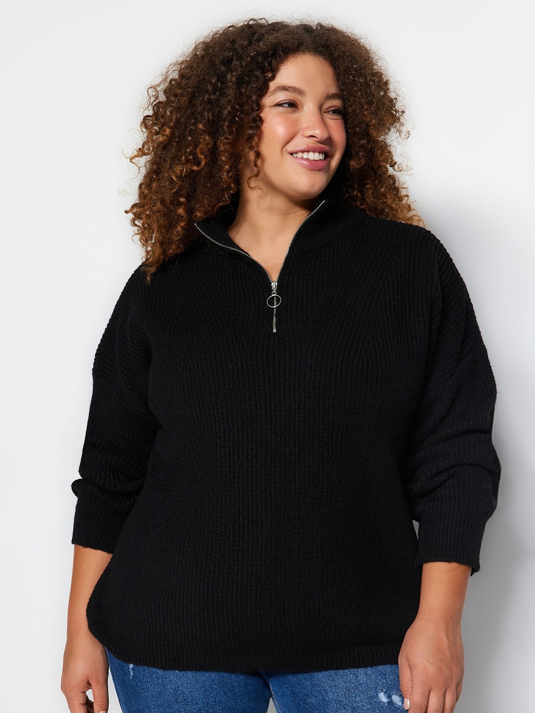 

Trendyol Shawl Collar Cable Knit Pullover, Black