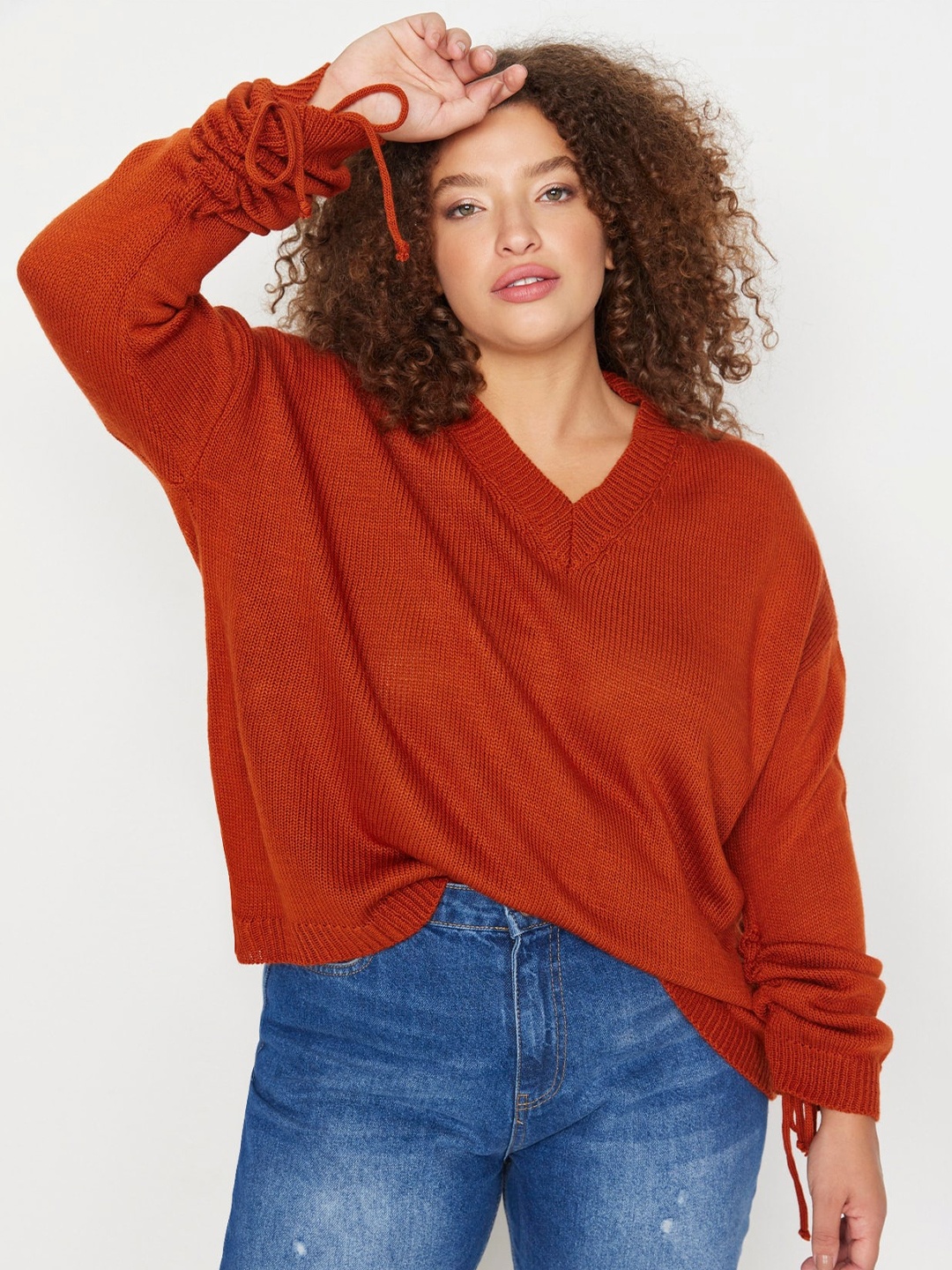 

Trendyol V-Neck Long Sleeves Pullover, Rust