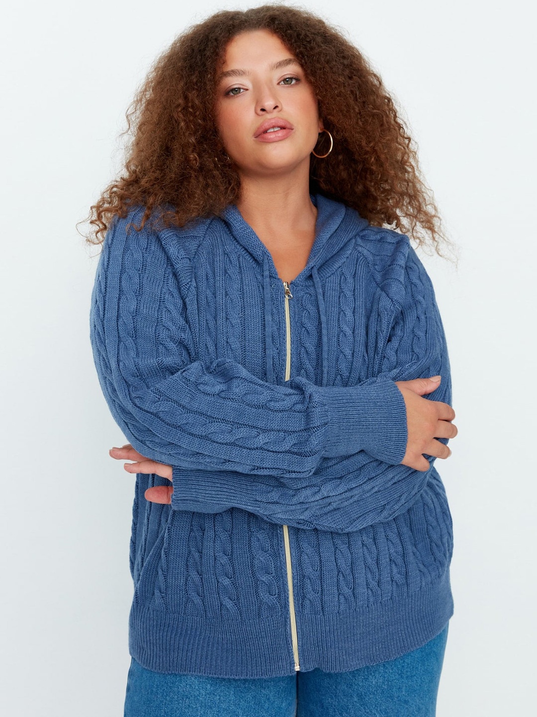 

Trendyol Cable Knit Hooded Sweater, Blue