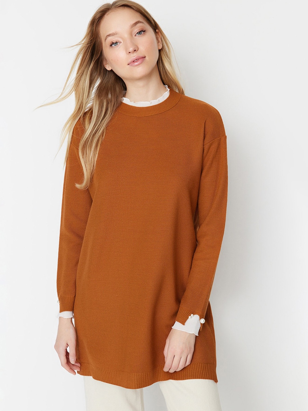 

Trendyol Acrylic Longline Pullover Sweaters, Brown