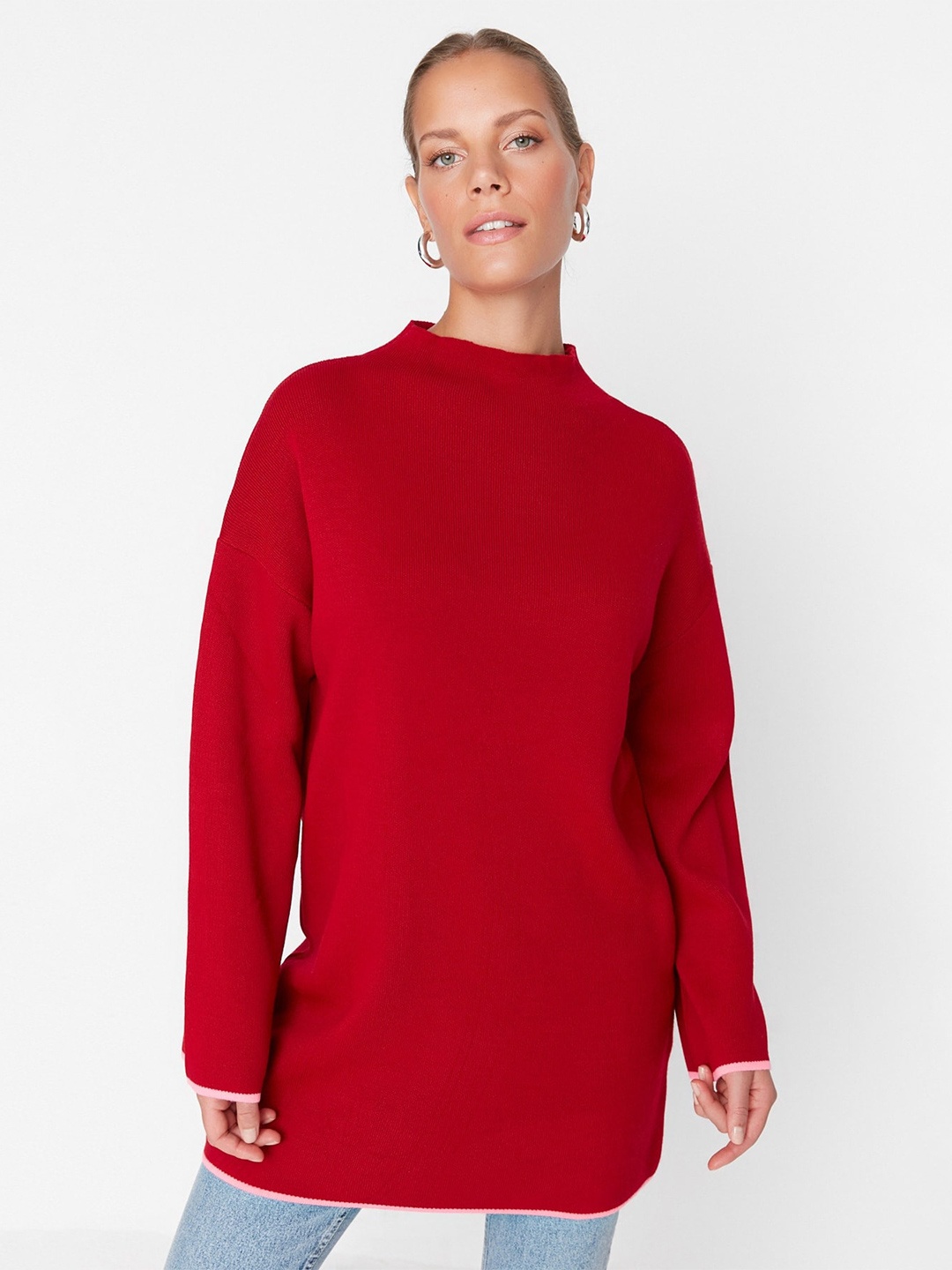 

Trendyol High Neck Longline Acrylic Pullover Sweater, Red