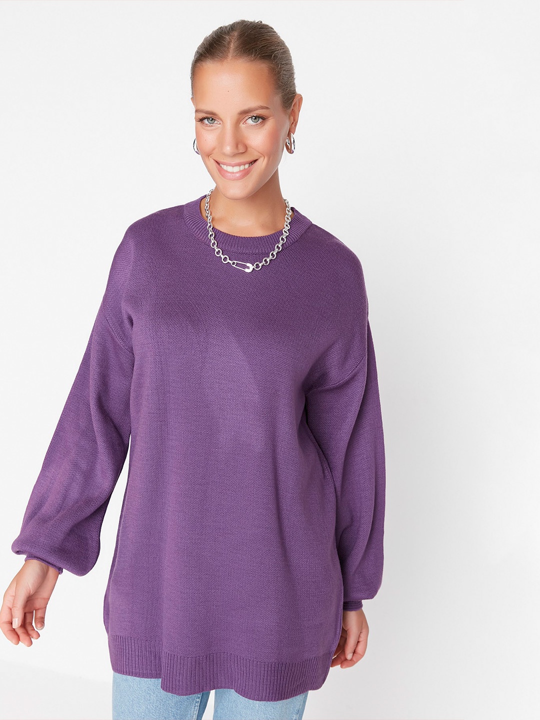 

Trendyol Acrylic Longline Pullover Sweaters, Purple