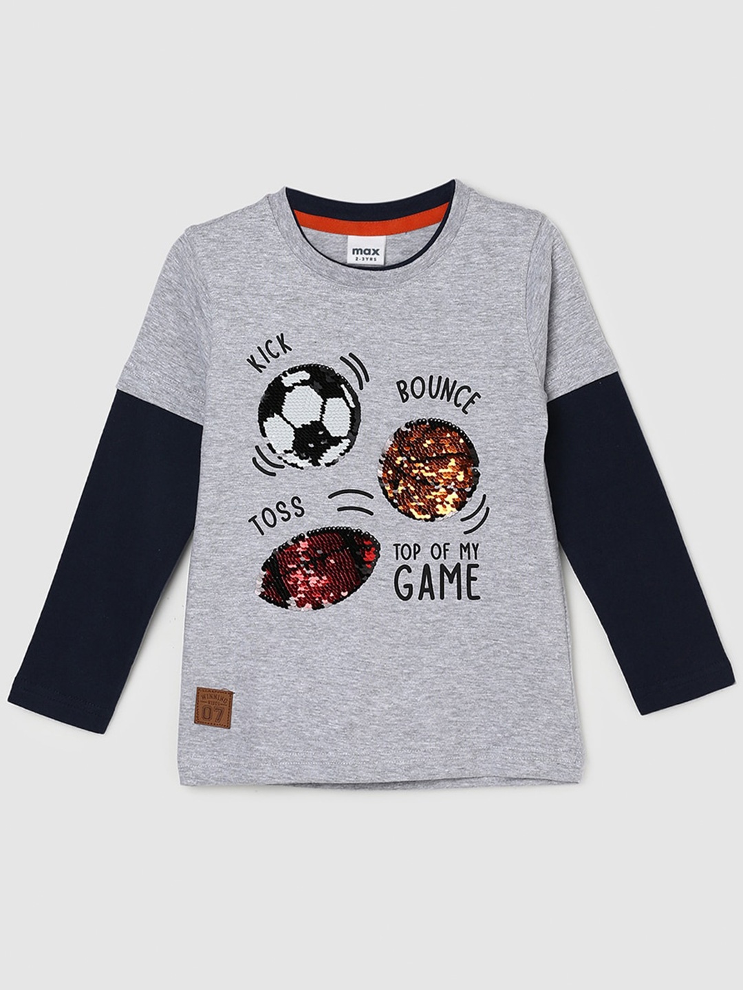 max Boys Graphic Printed Cotton Casual T-shirt, Grey