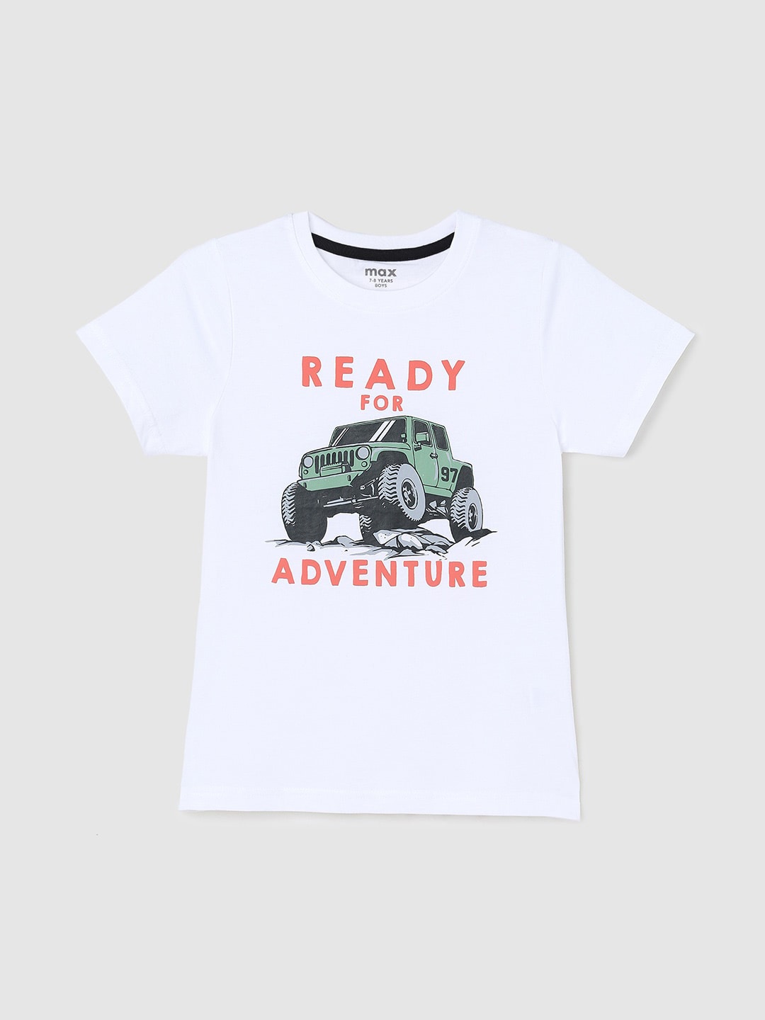 

max Boys Graphic Printed Round Neck Pure Cotton Casual T-shirt, White