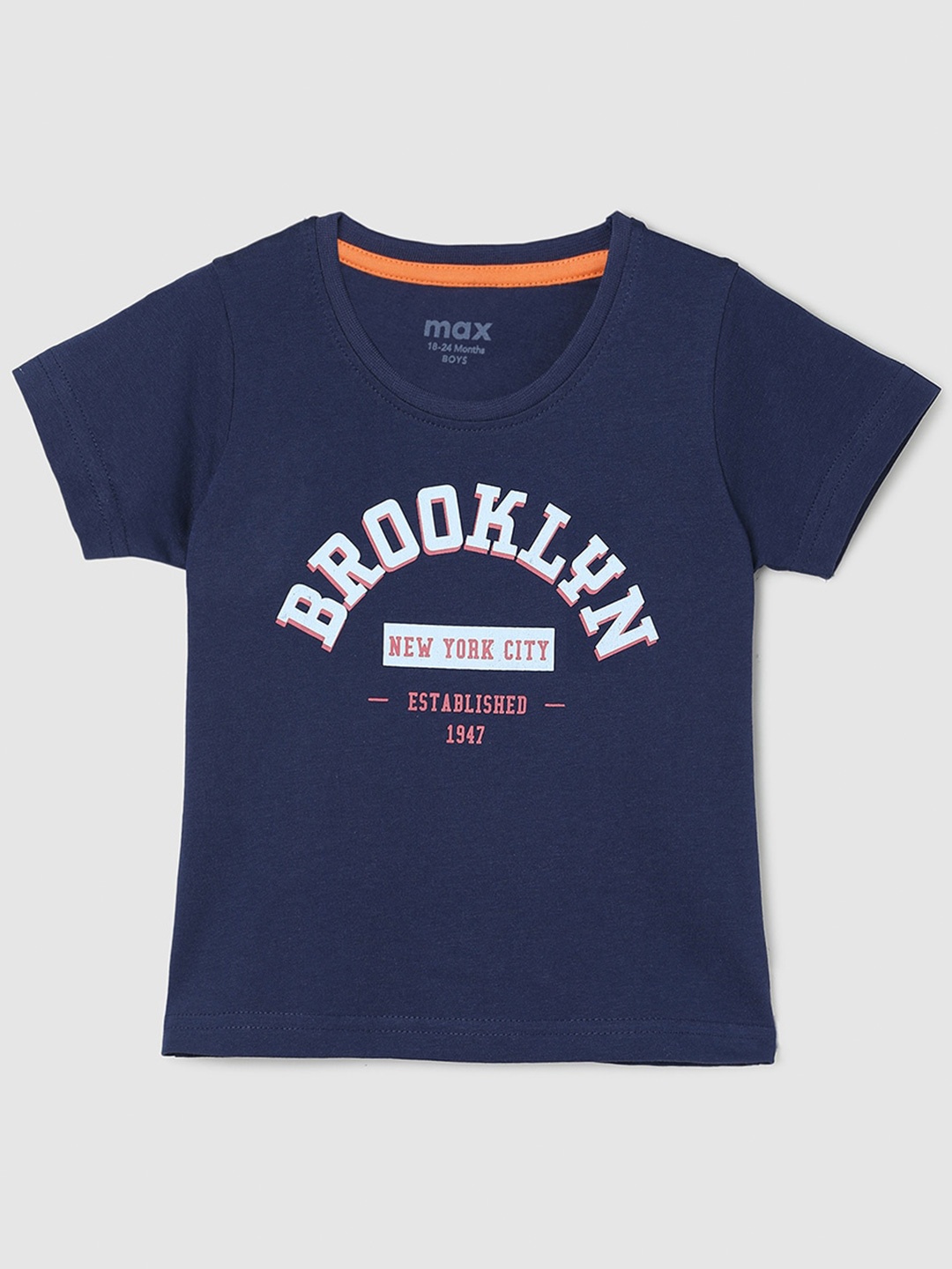 max Boys Typography Printed Cotton T-shirt, Navy blue