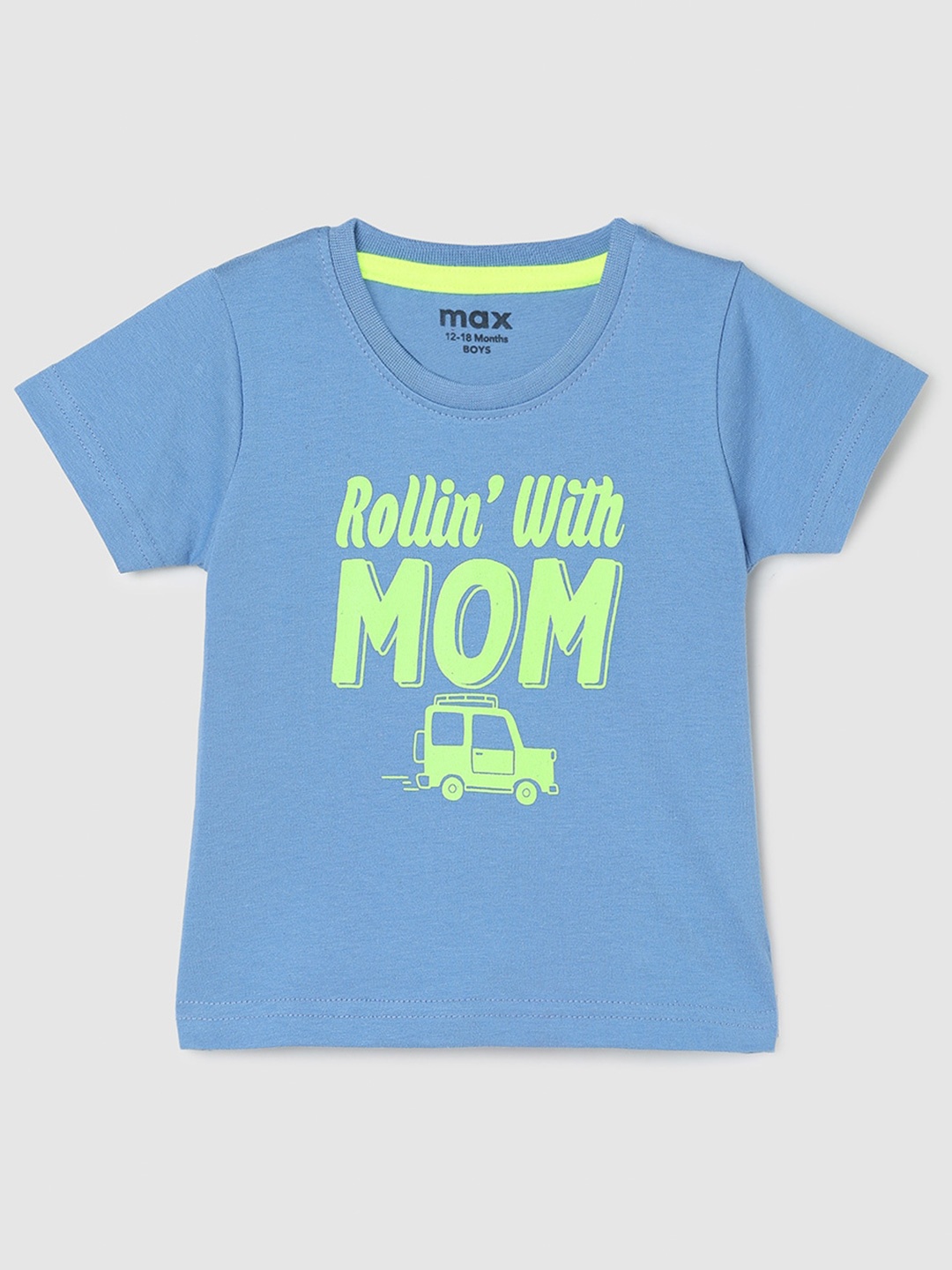 

max Infant Boys Typography Printed Round Neck Cotton T-shirt, Blue