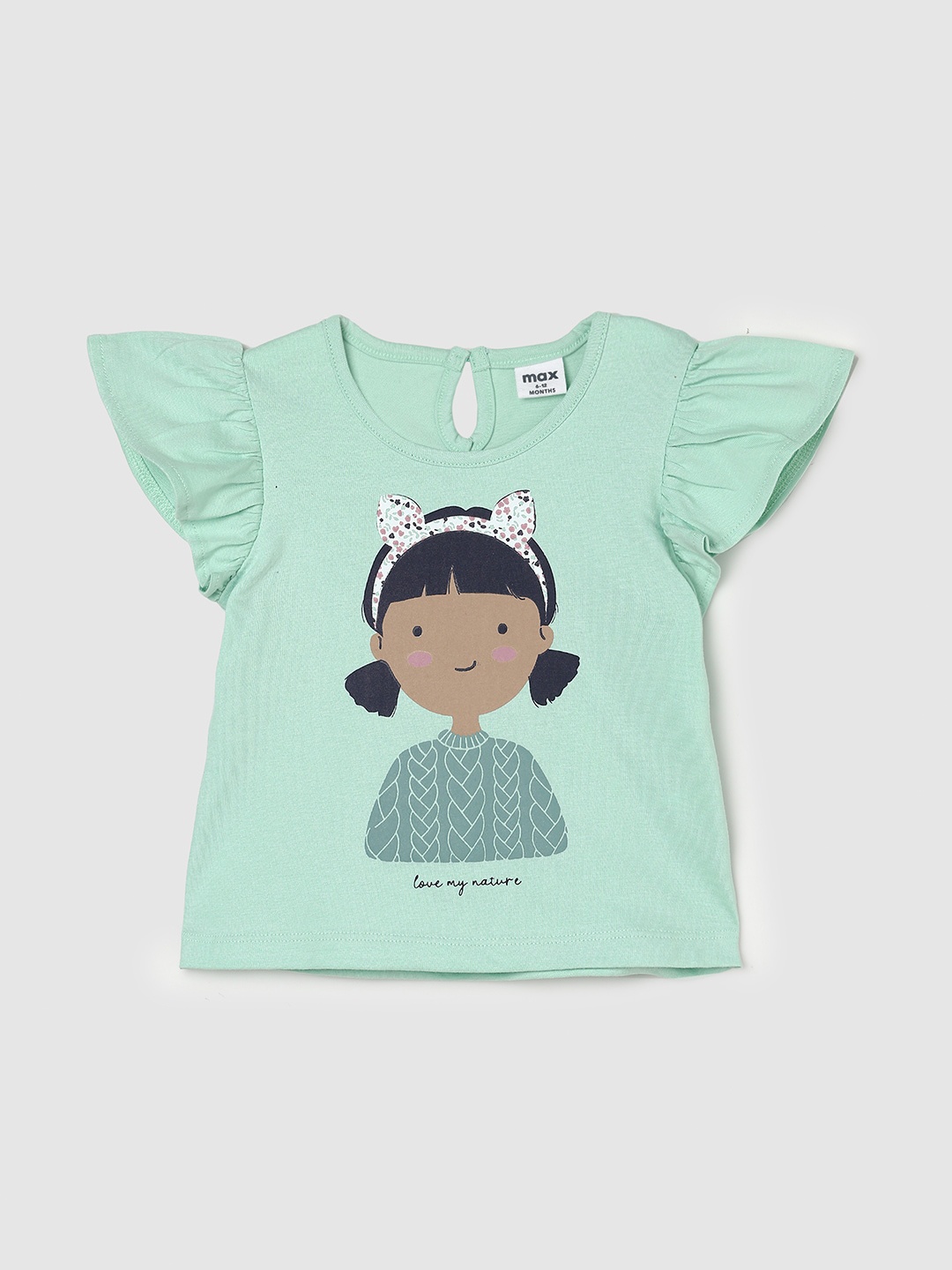 

max Girls Graphic Printed Cap Sleeve Pure Cotton Casual T-shirt, Green