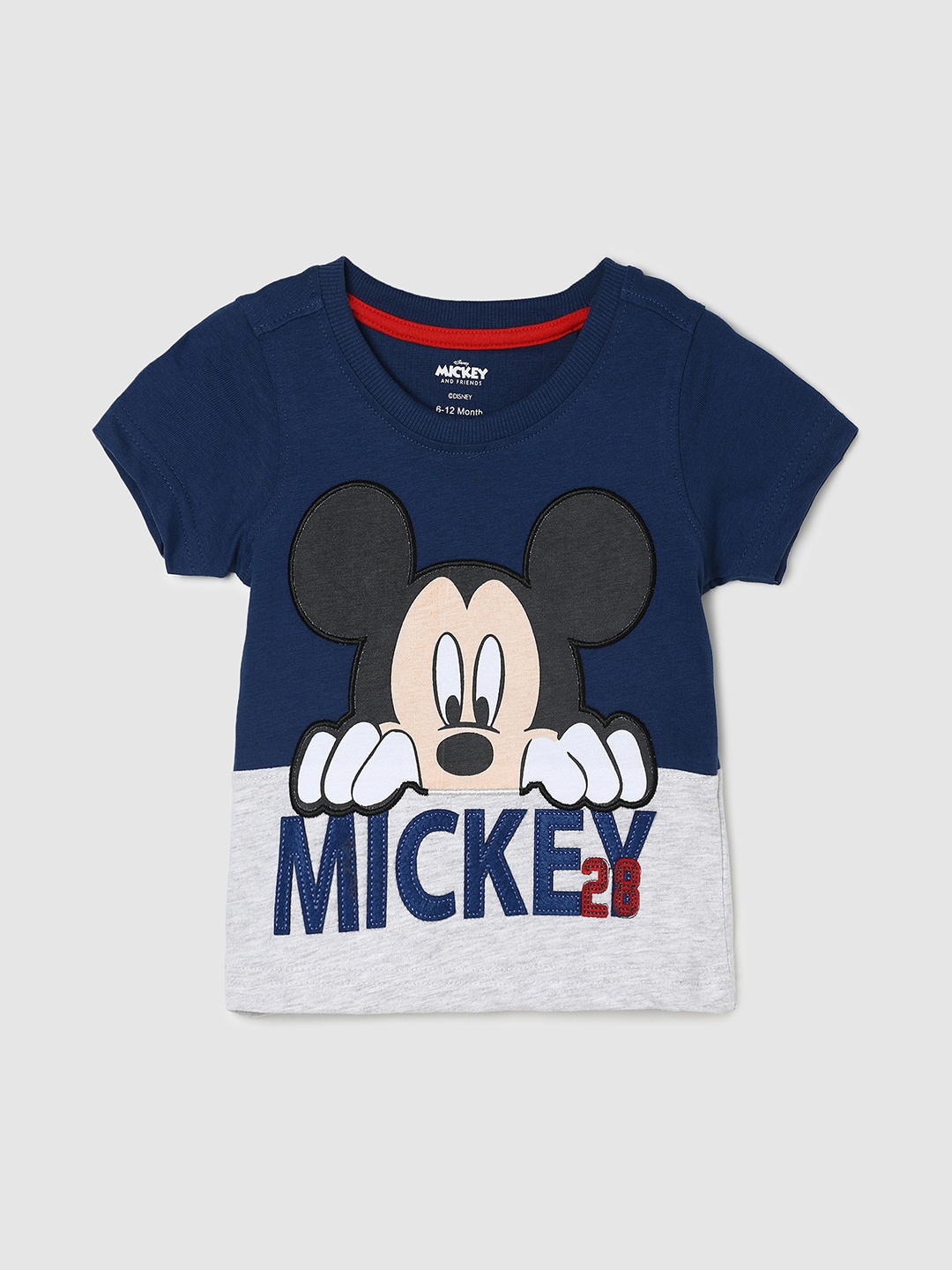 

max Infant Boys Mickey Mouse Printed Pure Cotton T-shirt, Navy blue